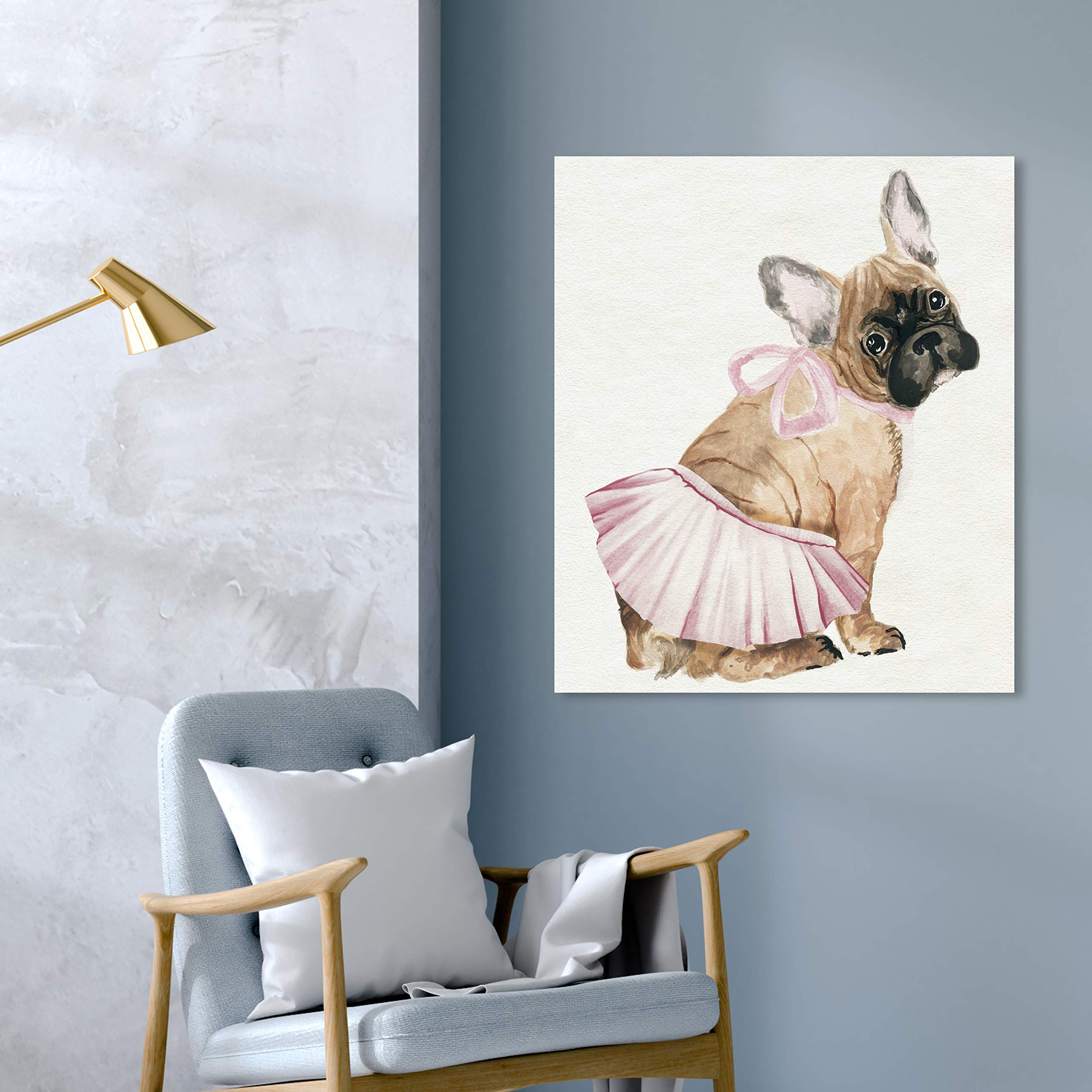 Oliver Gal Artist Co. 'Le Petit Frenchie' Animal Wall Art Canvas Print - 30x36 Inches Brown & Pink Modern Home Decor - Perfect for Living Room, Bedroom or Nursery Décor