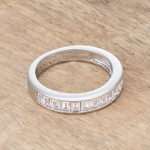 Elegant Baguette Cut Cubic Zirconia Rhodium Plated Wedding Band for Women – Perfect for Engagement, Anniversary, and Bridal Jewelry Gifts