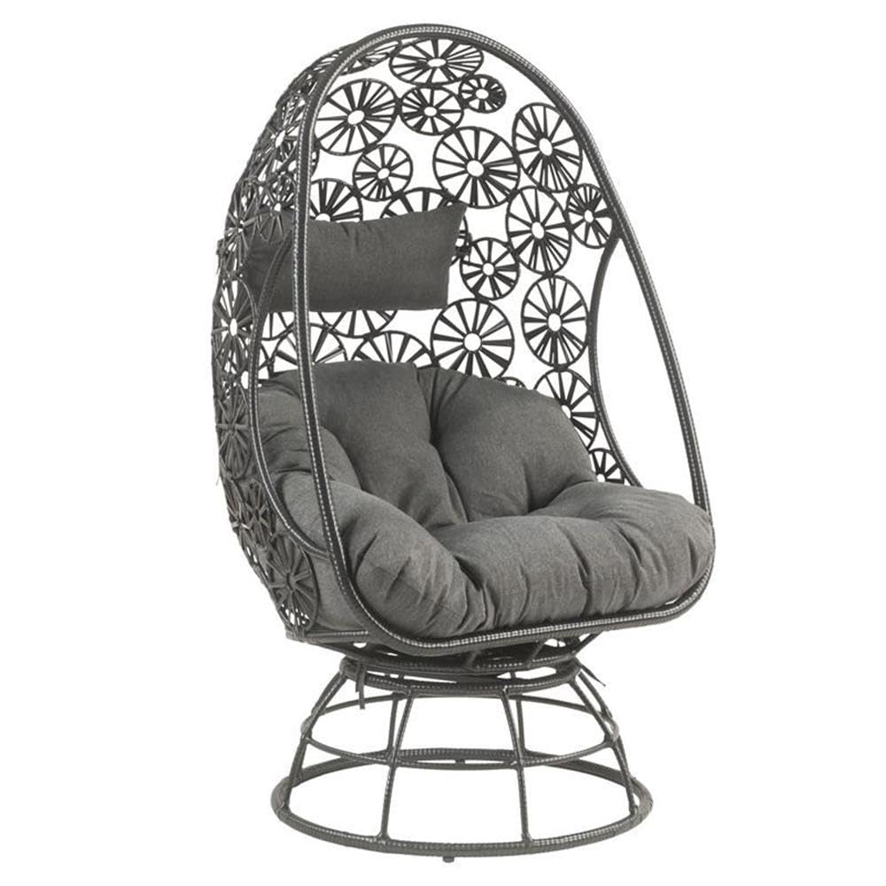 Acme Hikre Wicker Patio Lounge Chair with Side Table - Charcoal & Black Outdoor Furniture Set for Poolside, Garden, and Backyard Relaxation