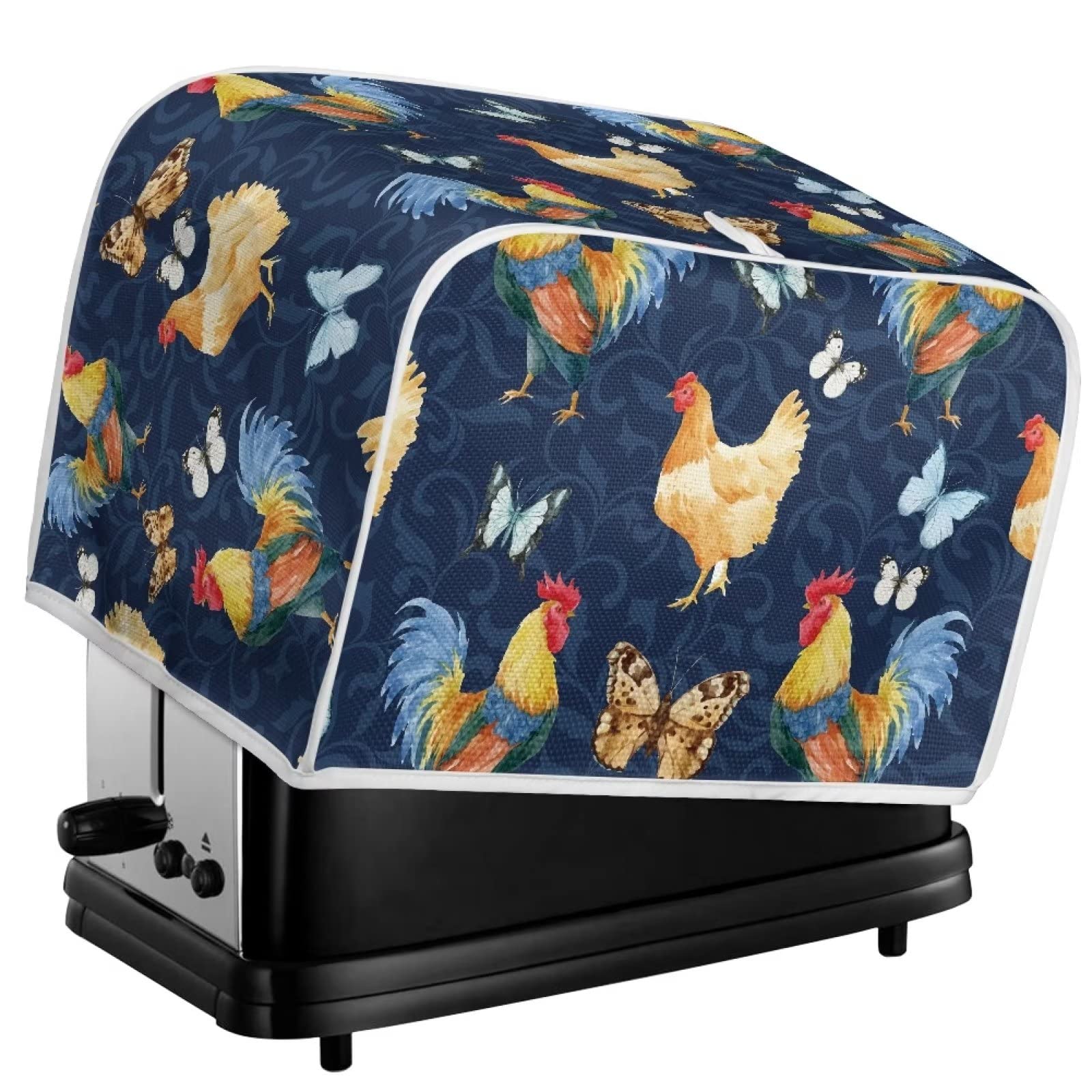 Chicken Print 4-Slice Toaster Cover - Butterfly Rooster Design Bread Maker Protector | Dustproof & Fingerprint Resistant Kitchen Appliance Cover | Machine Washable | Perfect for Toasters, Bread Machines & Small Kitchen Appliances