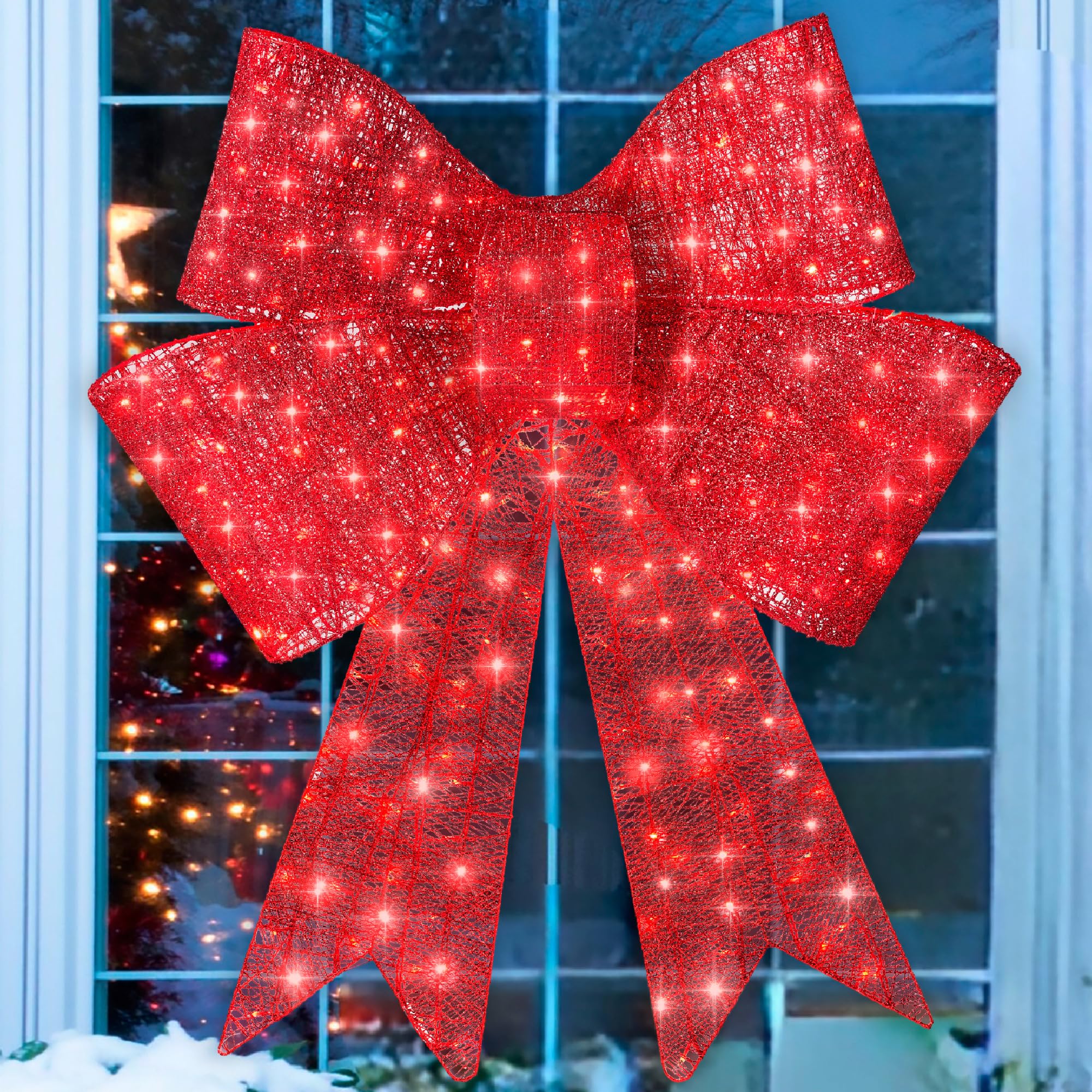 Best Choice Products 48-Inch Pre-Lit XL Christmas Bow Decoration - Large Outdoor LED Holiday Yard Décor with 200 Lights, 8 Light Functions, Timer & Hook - Perfect for Front Porch, Lawn, Garden, and Christmas Tree Decorating