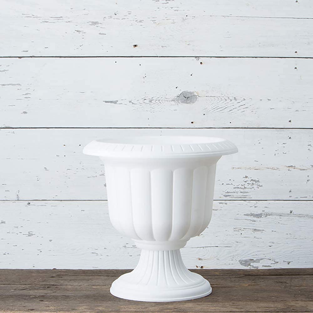 Classic White Plastic Urn Garden Planter - 19 Inch Outdoor Flower Pot (Pack of 2) for Patio, Porch & Lawn Decor | Durable Weather-Resistant Plant Container
