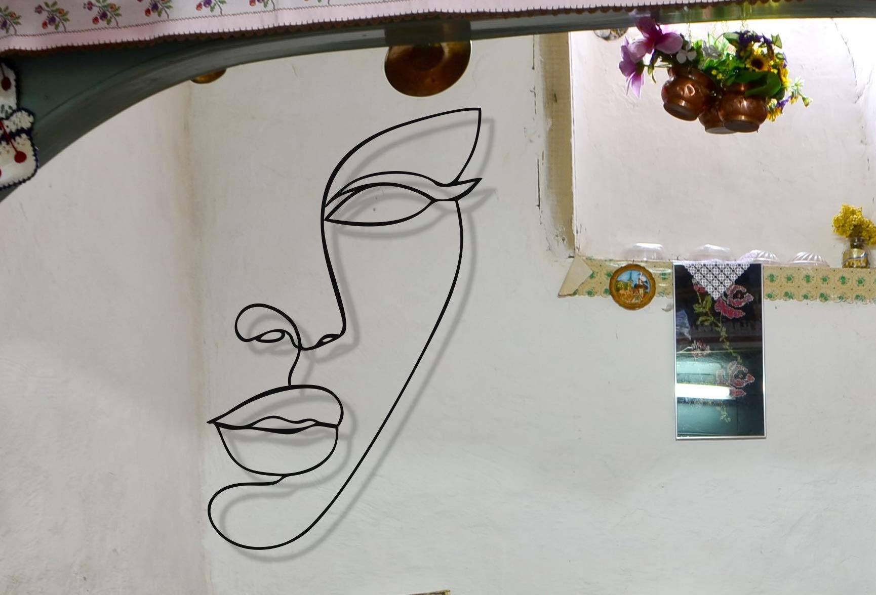 DEKADRON Modern Metal Wall Art - Abstract Line & Geometric Face Decor for Living Room, Bedroom, Office - 18