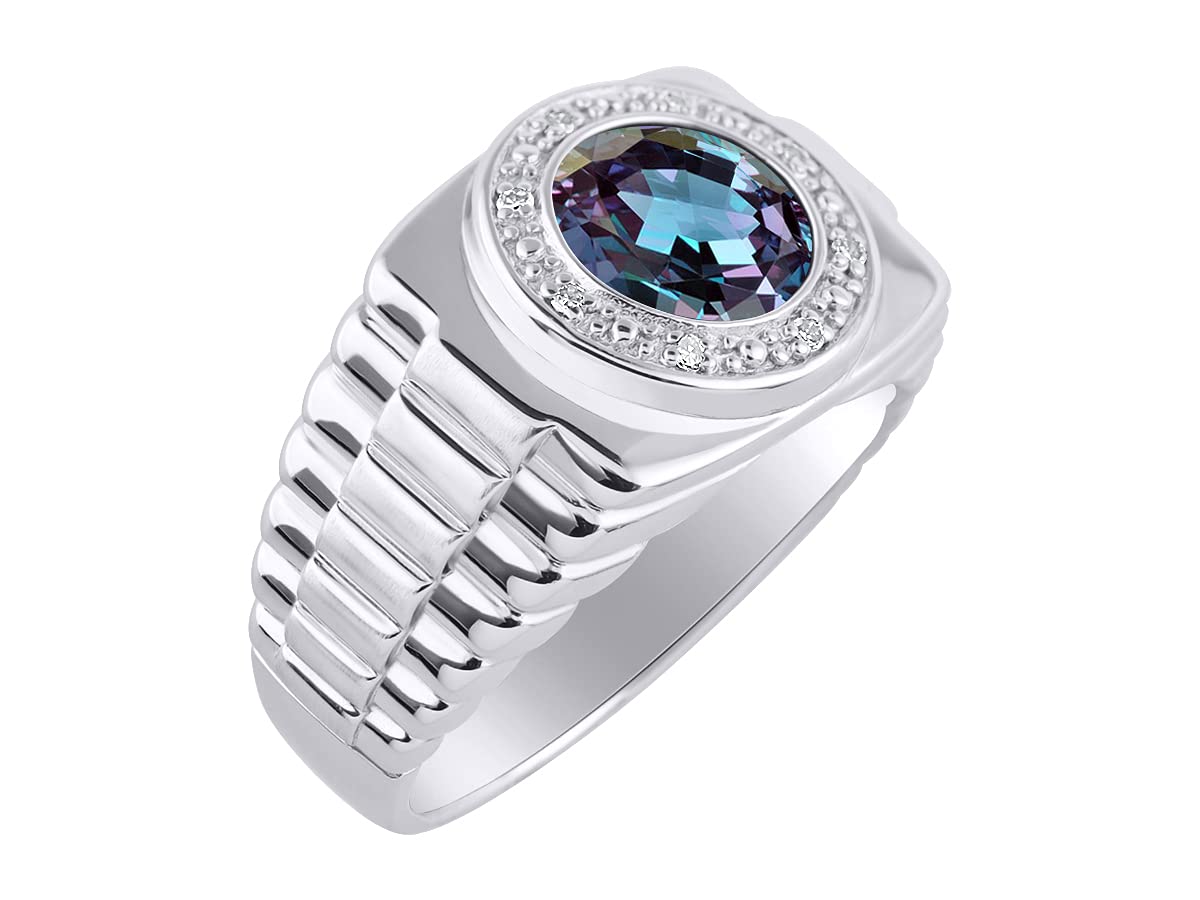 Rylos Men's Sterling Silver Rings with Round Cabochon Gemstone & Diamonds - Size 8-13, Designer Wedding Band, Anniversary Gift for Him, Perfect for Formal Events & Date Nights
