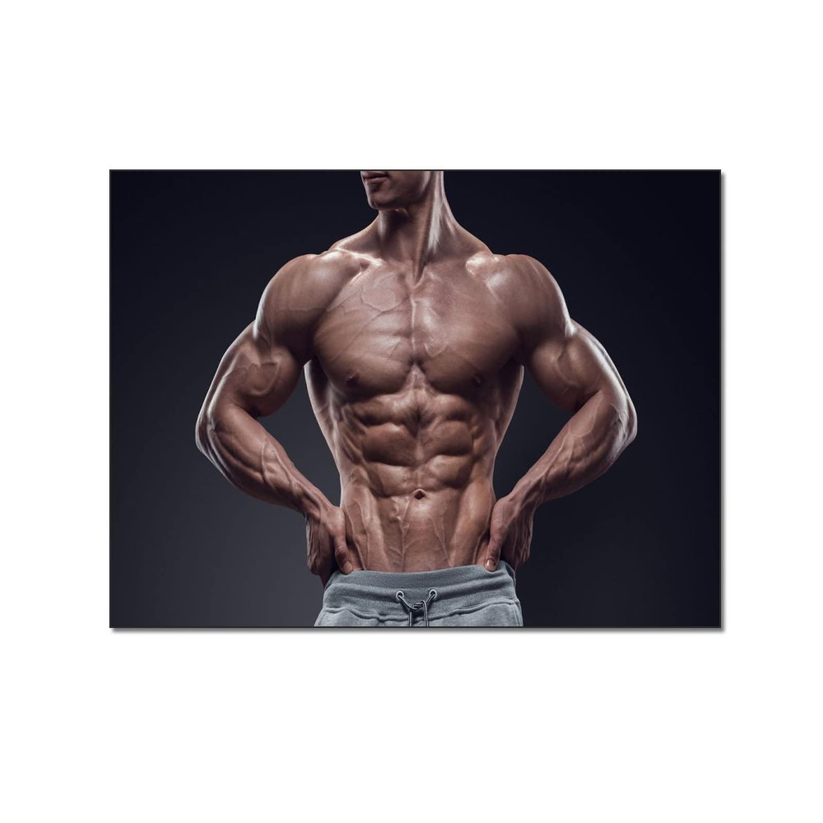 Bodybuilding Poster - Muscular Man Fitness Canvas Wall Art for Gym & Home Decor - 24x32 Inch (60x80cm) Framed Painting - Perfect for Bedroom, Living Room & Workout Space Motivation
