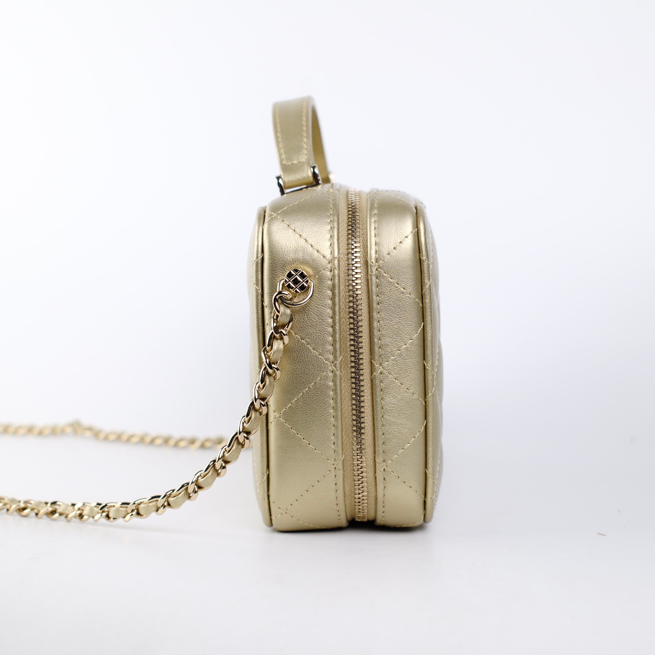 Chanel Champagne Gold Top Handle Vanity Crossbody Bag with Mirror - Luxury Designer Handbag for Women, Evening Parties & Special Occasions