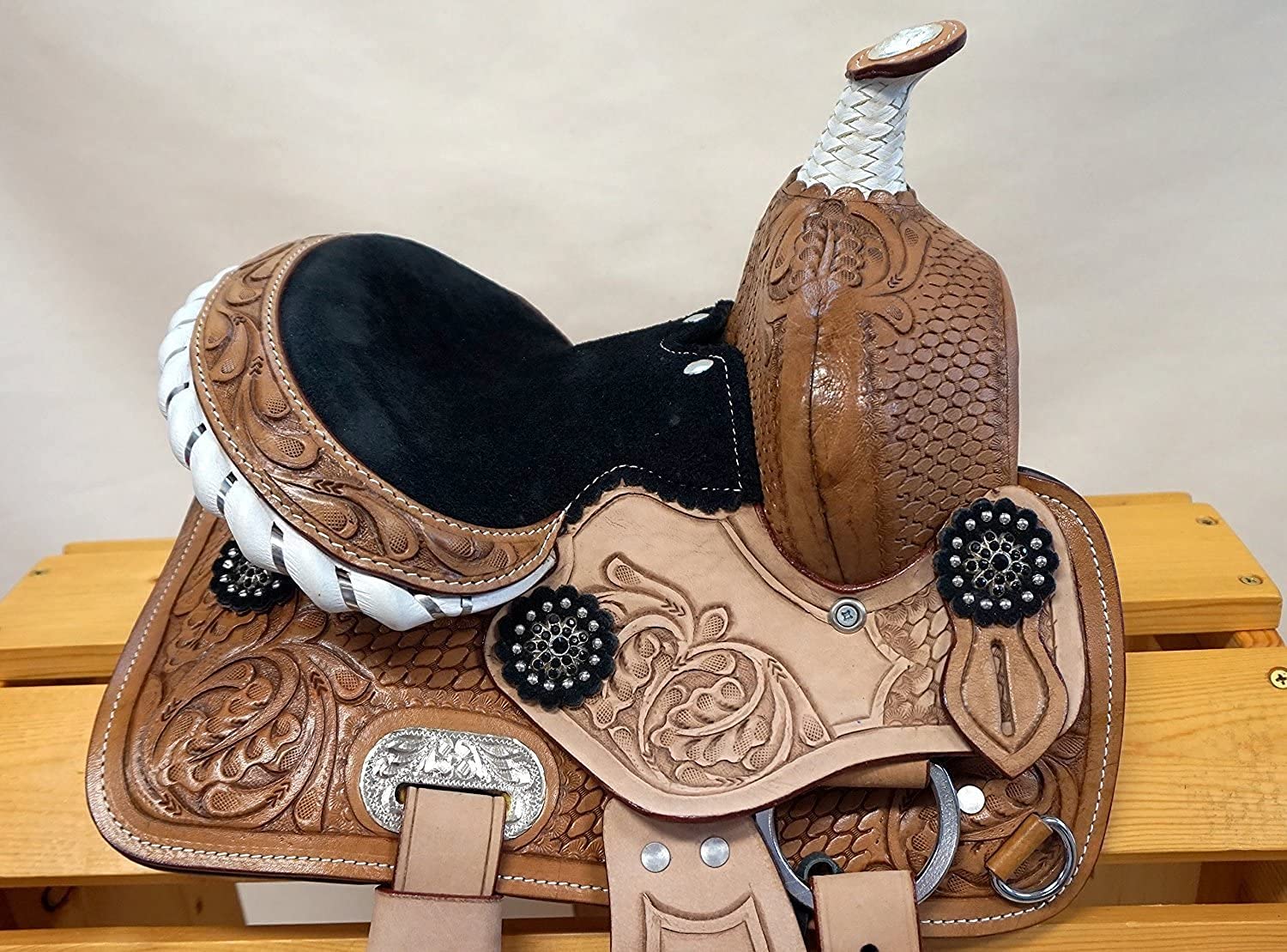 Premium Youth Western Barrel Racing Saddle - Genuine Leather Miniature Horse Saddle for Kids (10