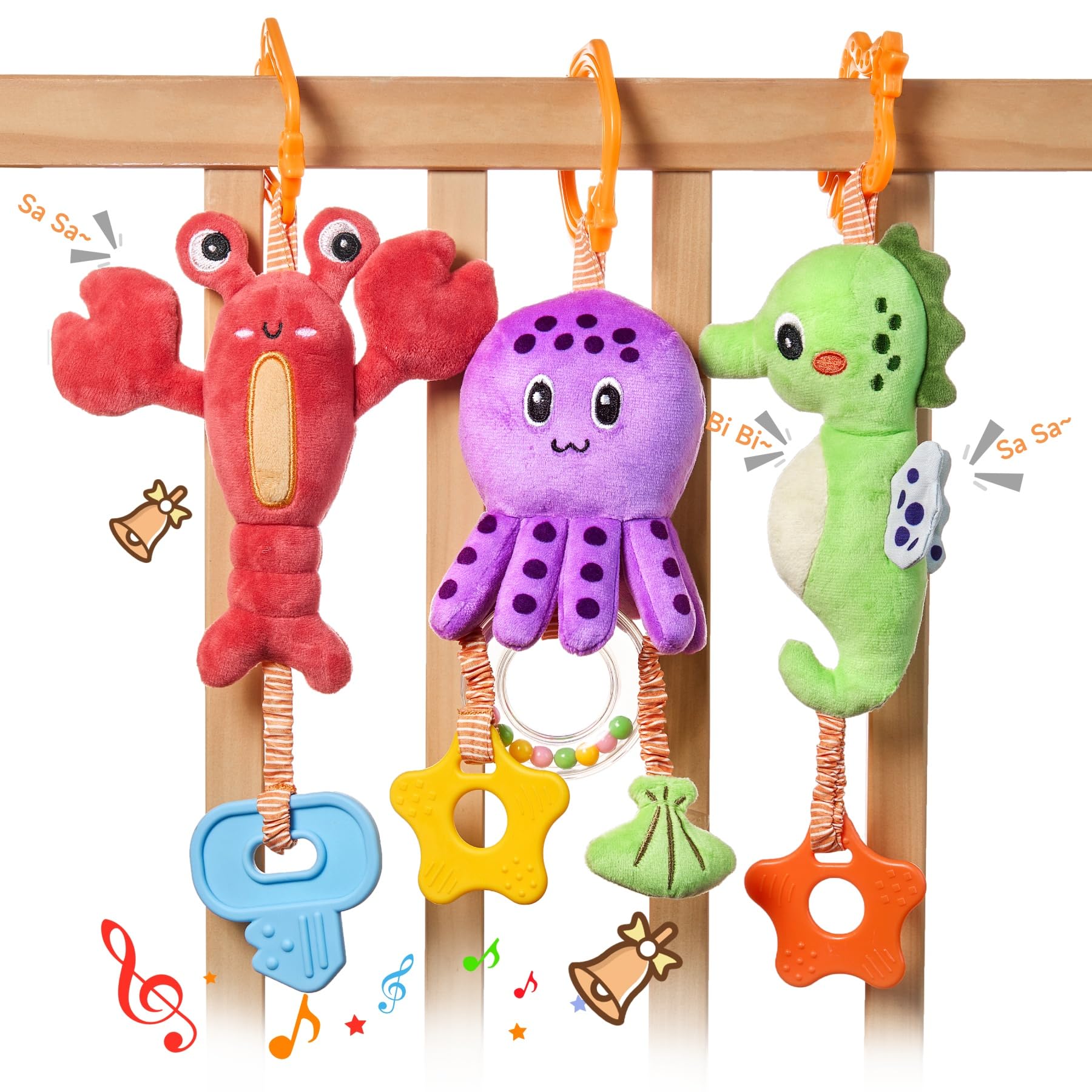 TUMAMA Baby Toys 0-12 Months - Soft Hanging Stroller & Crib Toys with Crinkle, Rattle & Teether - Sensory Developmental Toys for Newborns - Perfect for Car Seat, Stroller & Nursery Playtime