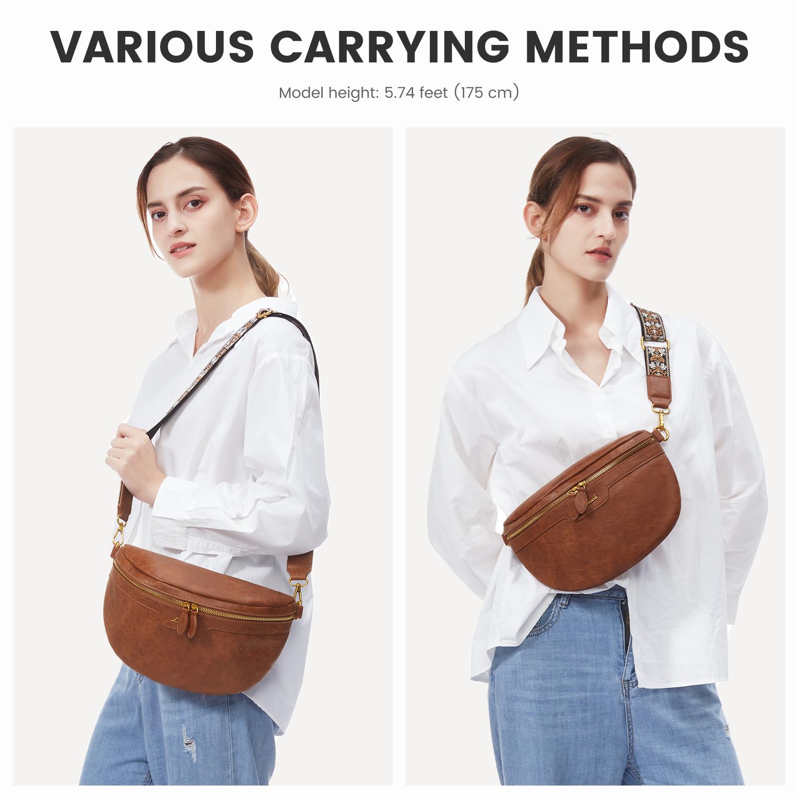 LOVEVOOK Vegan Leather Fanny Pack for Women - Waterproof Crossbody Sling Bag with Adjustable Boho Strap | Perfect for Travel, Hiking, Concerts & Everyday Use