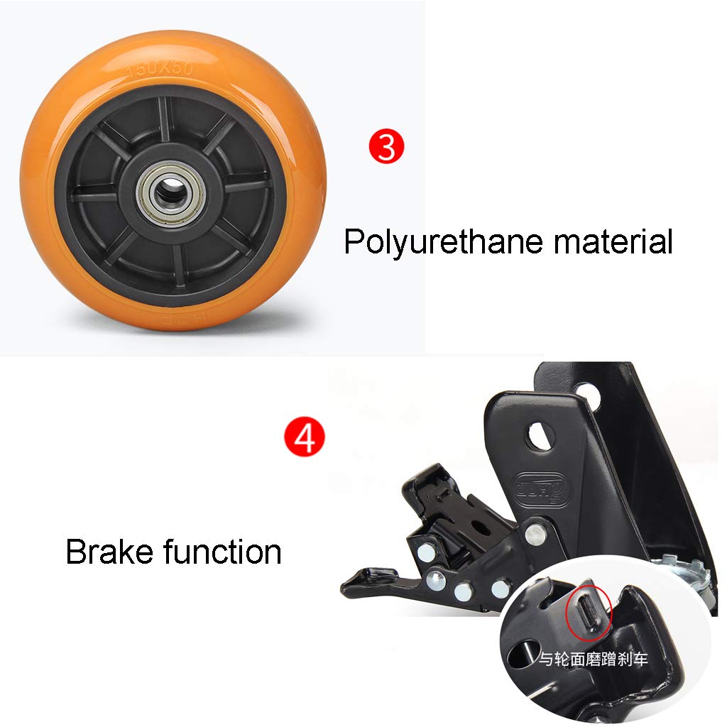 4 Pcs Heavy-Duty Silent Rubber Casters with Brakes - Universal Swivel & Locking Wheels for Furniture, Carts, and Workbenches - Smooth Rolling & Noise-Free Mobility
