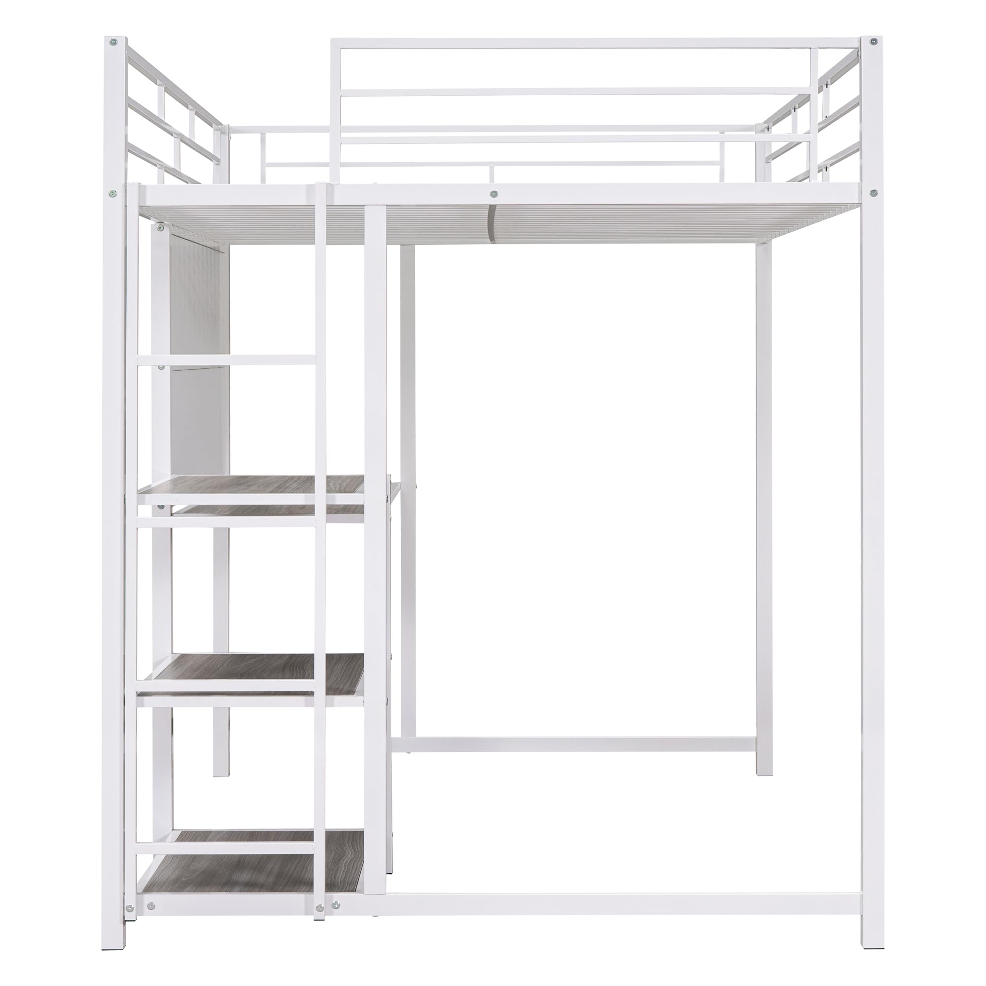 Full Size Loft Bed with Study Desk & Storage - Sturdy Metal Frame, Built-in Whiteboard & Ladder - Space-Saving Solution for Small Rooms, Dorms & Apartments (White)
