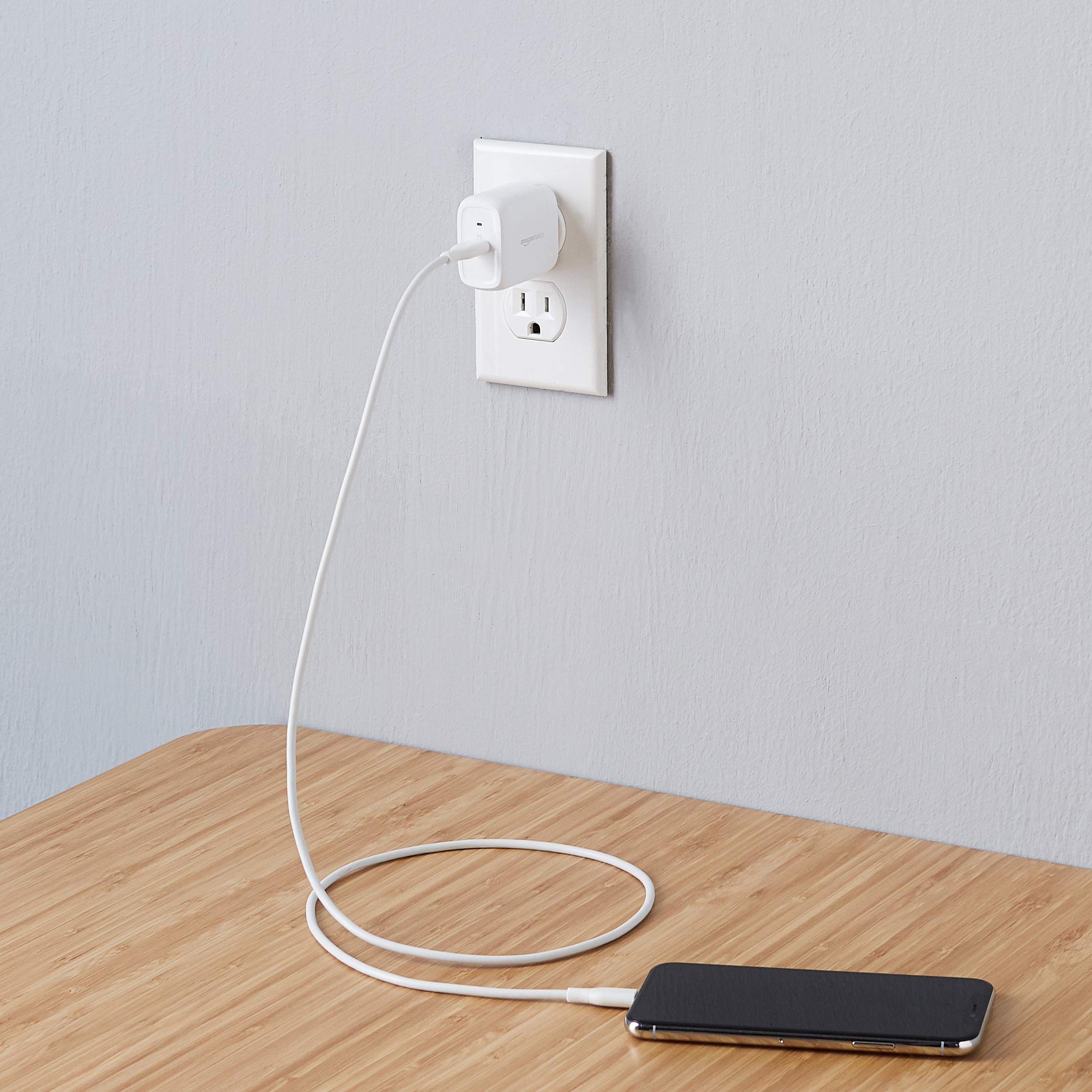 Amazon Basics 20W USB-C Wall Charger with Power Delivery PD - Fast Charging for iPhone 16/15/14/13/12/11/X, iPad, Samsung Galaxy & More - Compact 1.81x1.73x1.09 Inch White Charger - Perfect for Home, Office & Travel Charging Needs