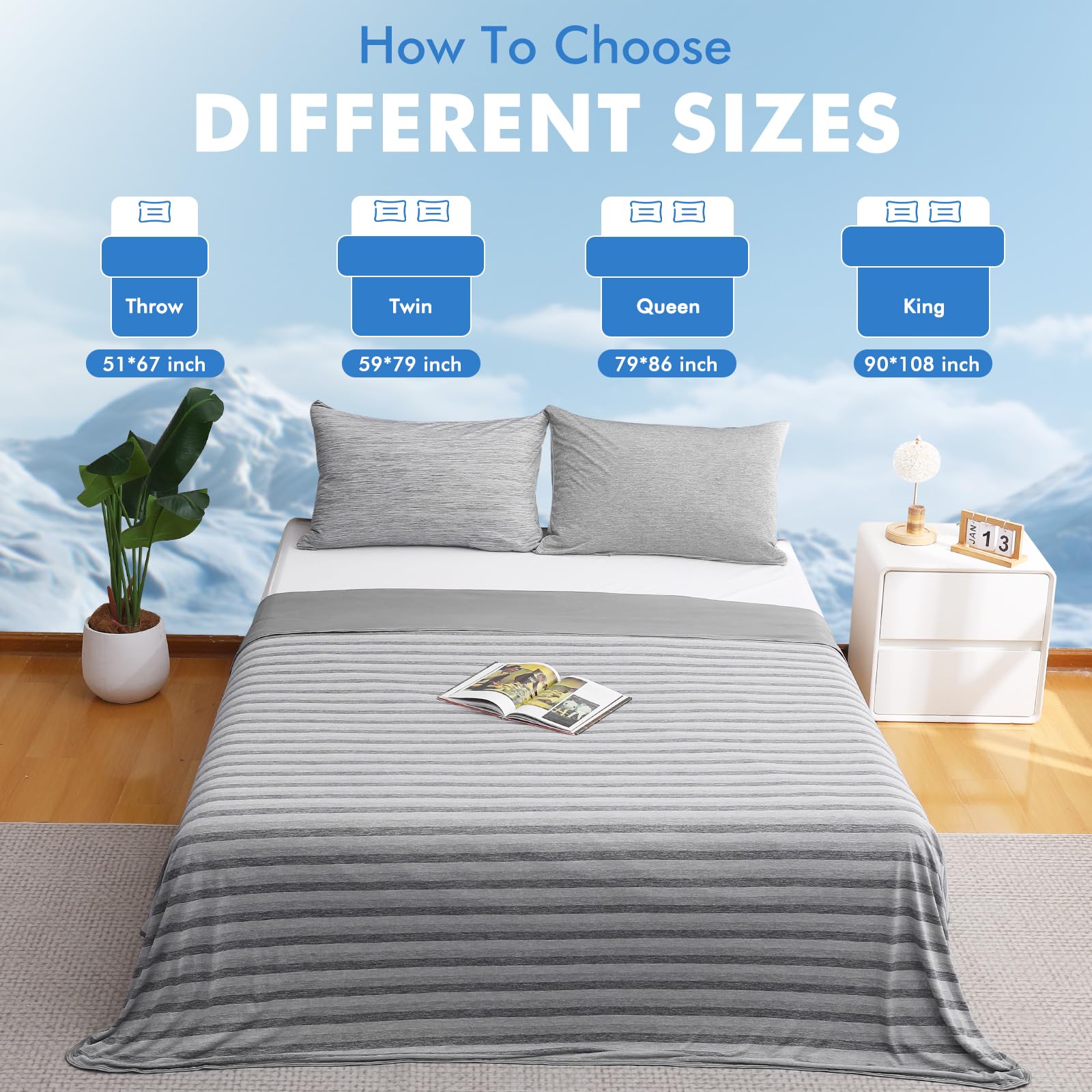 Elegear Dual Sided Cooling Blanket - Striped Design, Arc Chill Q Max > 0.5, Grey - Perfect for Hot Sleepers & Summer Nights