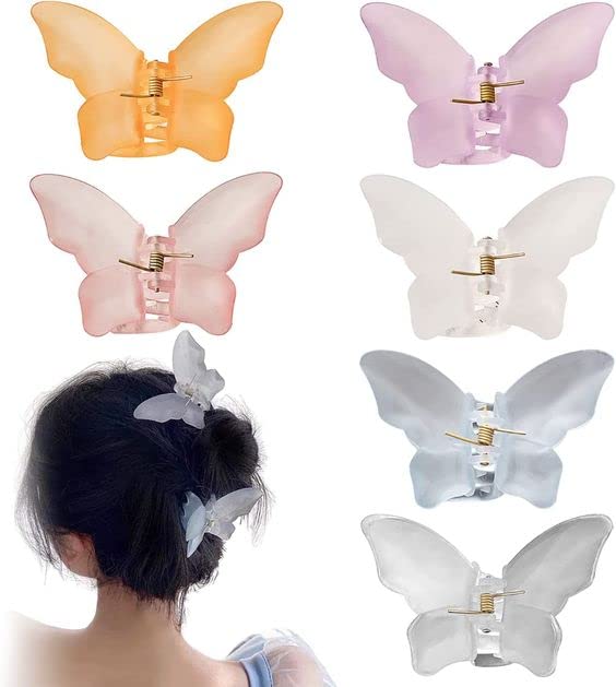 Bakefy 6-Pack Small Butterfly Hair Claw Clips for Women & Girls - Decorative Barrettes, Jaw Clips with Bow Design - Perfect for School, Parties, Weddings and Everyday Hairstyling