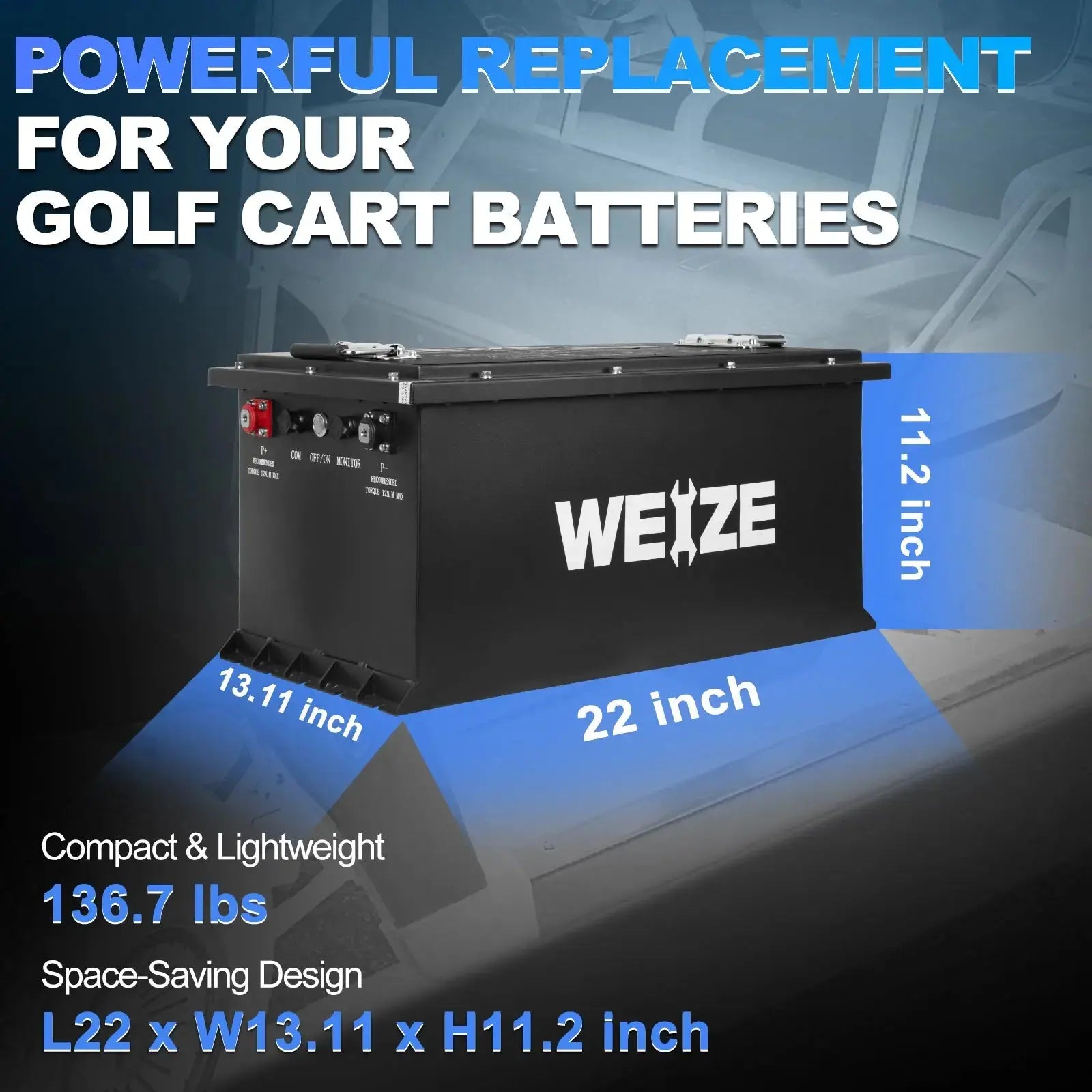 WEIZE 72V (73.6V) 105AH LiFePO4 Lithium Golf Cart Battery with Bluetooth - 7728Wh Deep Cycle Battery Kit for Electric Golf Carts, Scooters & Mobility Vehicles - Perfect for Long Rides & Outdoor Adventures