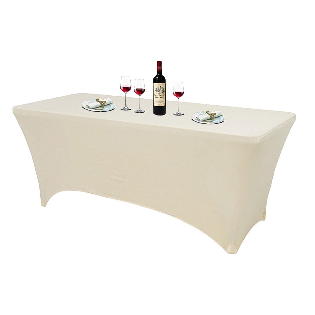 Bonnorth Spandex Stretch Tablecloth - 4 FT Rectangular Fitted Table Cover for Home, Massage, or Lash Bed - Polyester Fabric, Beige - Perfect for Dining, Salon, and Spa Use