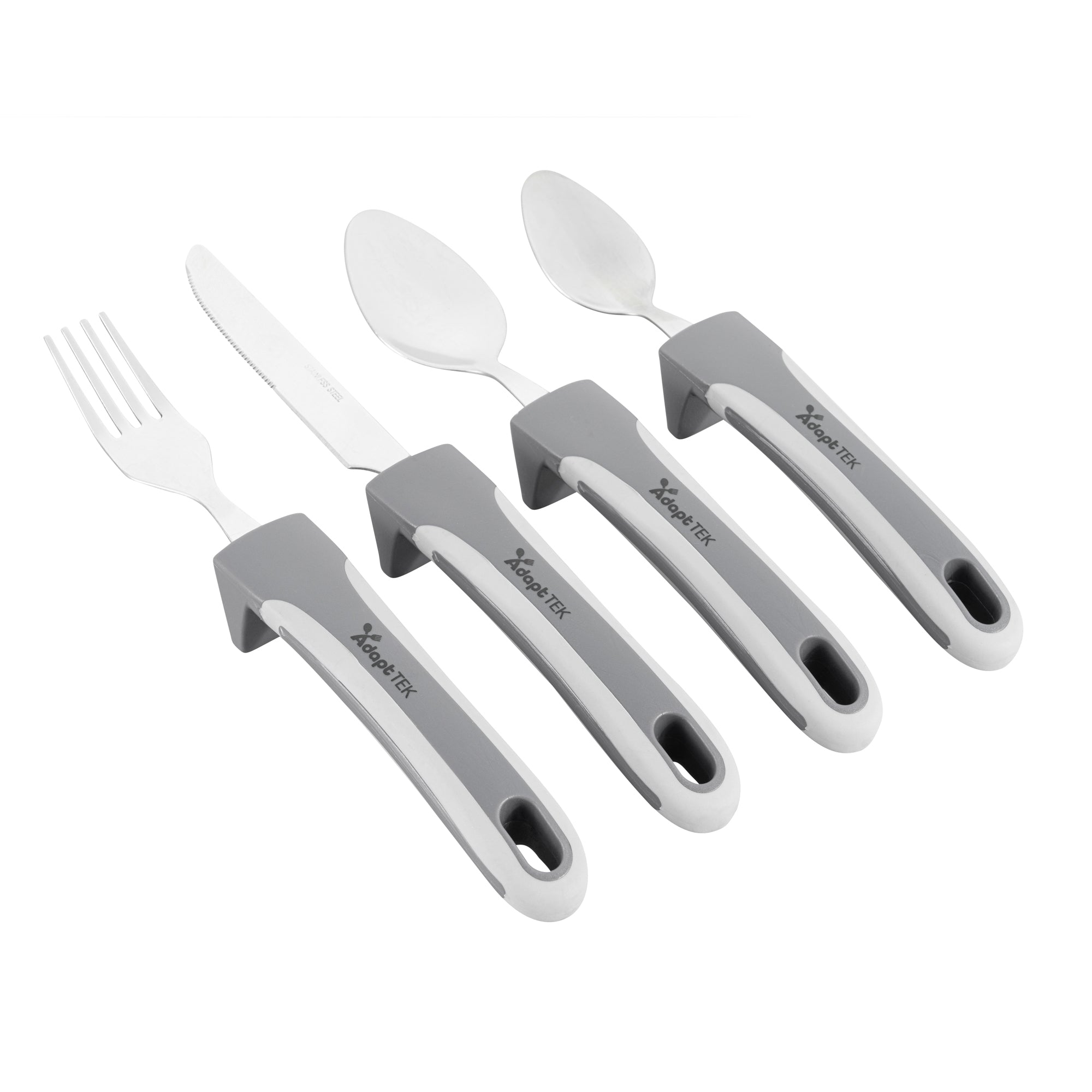 Adaptive Utensil Set - 4 Piece Stainless Steel Silverware with Non-Slip Grips for Seniors & Disabled | Lightweight Ergonomic Eating Aids for Arthritis & Hand Tremors | Perfect for Home Care, Nursing Homes & Travel Use