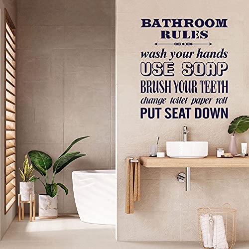 Bathroom Wall Decals Stickers - Vinyl Wallpaper Mural with Bathroom Rules (Wash Your Hands, Put Seat Down) for Bathroom, Washroom & Lavatory - Perfect for Home, Office & Public Restroom Decor