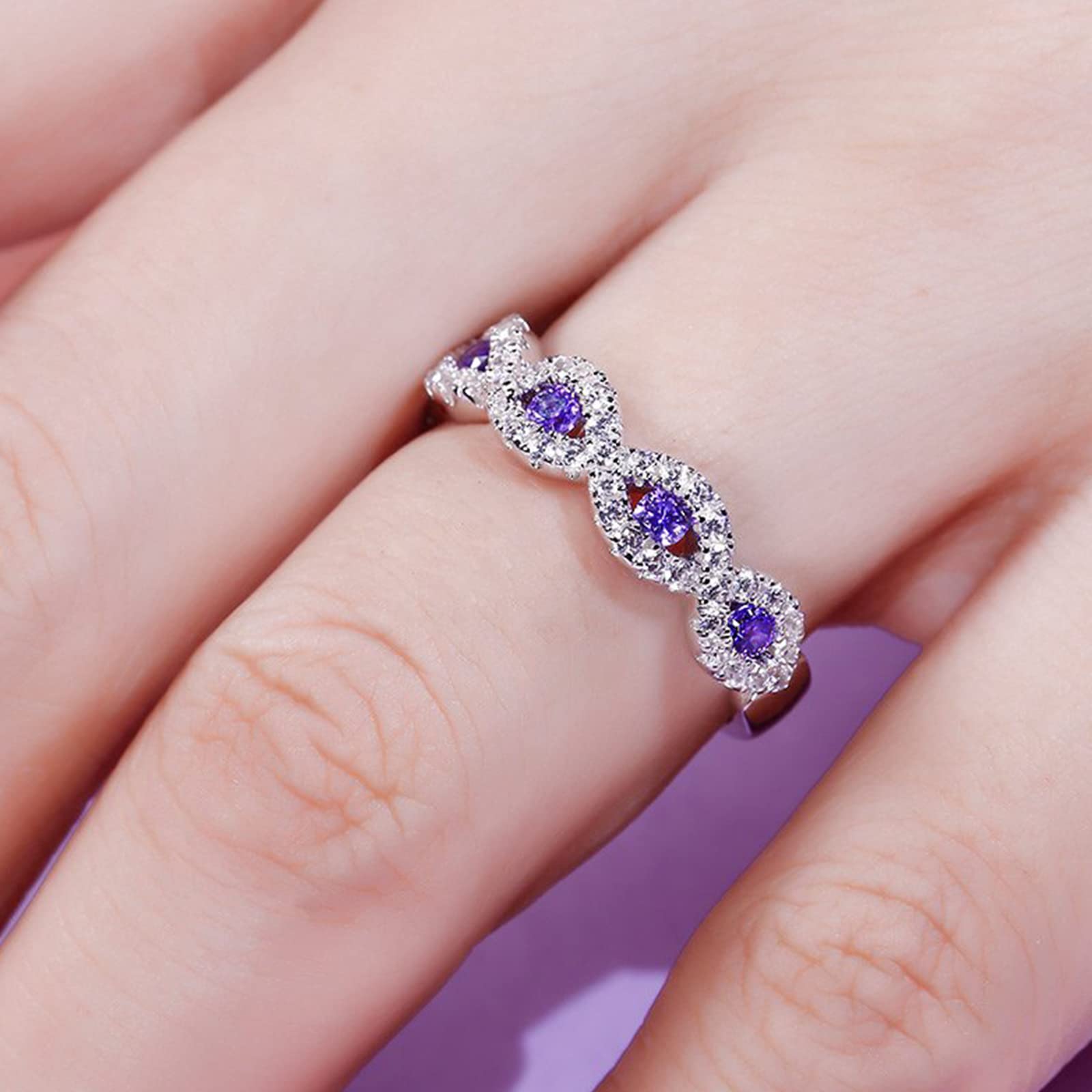 Jeulia Engraved Wedding Stackable Rings - Sterling Silver Half Eternity Band with Sapphire Blue & White Diamond Cubic Zirconia - Anniversary Promise Rings Set with Jewelry Box - Perfect for Engagement, Proposal, Vow Renewal and Romantic Gifts