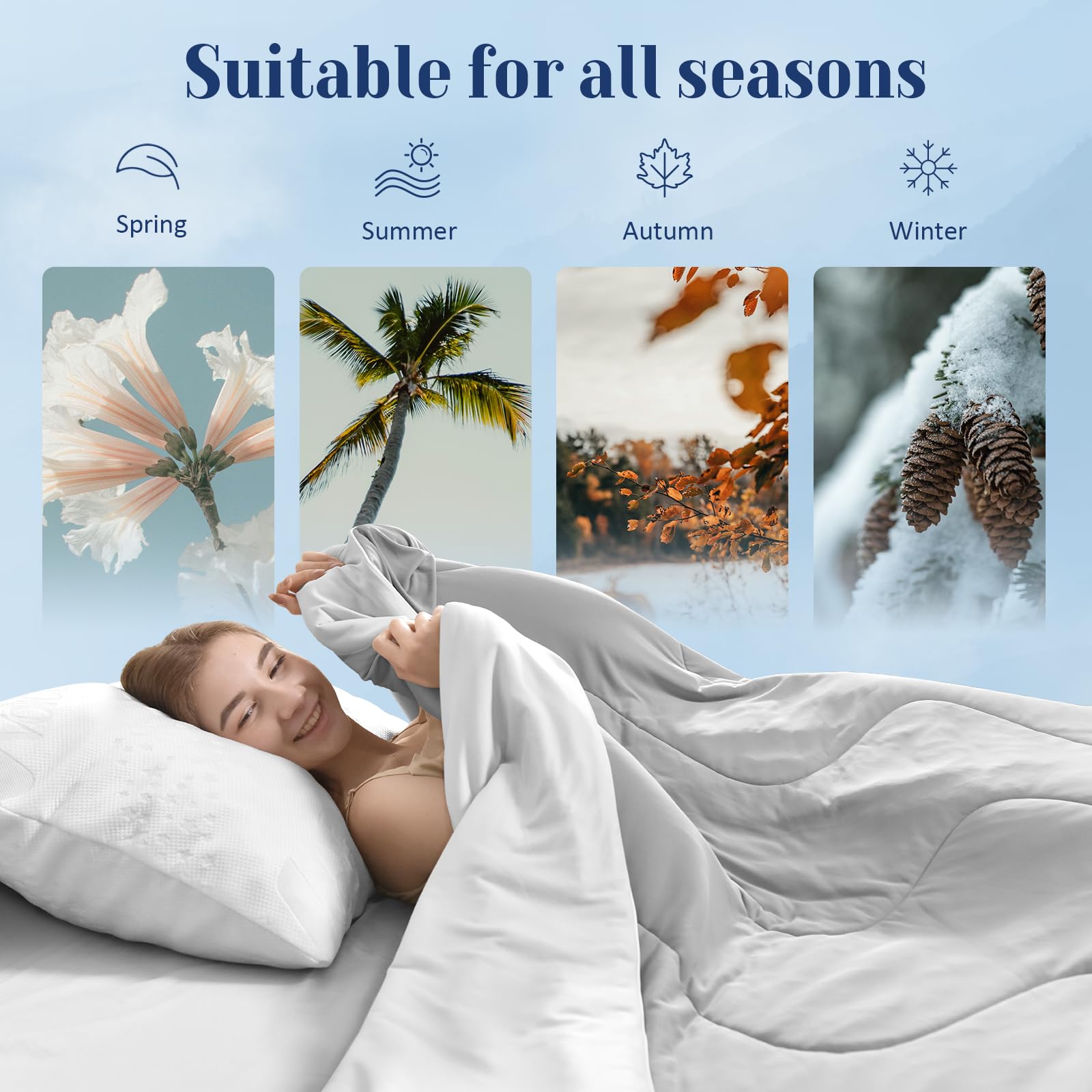 Cooling Blanket for Hot Sleepers - Queen Size Ice Comforter for Night Sweats Relief, Double-Sided All-Season Lightweight Cooling Quilt (90''x90'', Cool Gray) - Perfect for Summer Nights & Hot Flashes Relief