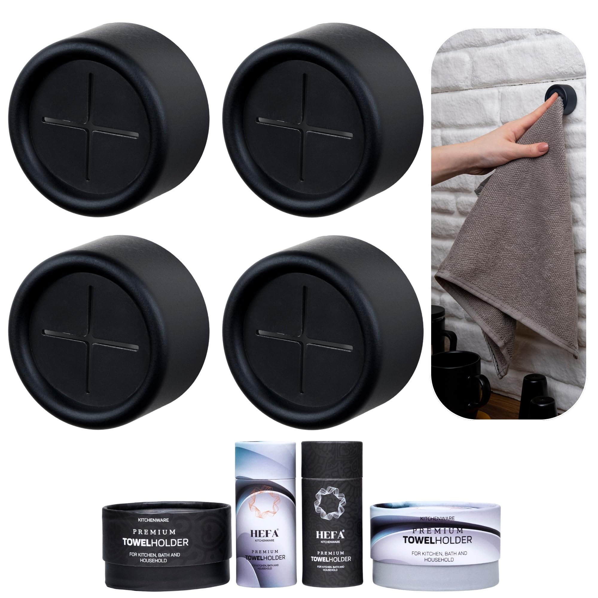 4 Pack HEFA Stainless Steel Towel Hooks - Space Saving Kitchen & Bathroom Organizer for Dish Towels, Hand Towels - Perfect as Christmas Gift & Home Decor Accessories (Use in Kitchen, Bathroom, Laundry Room)