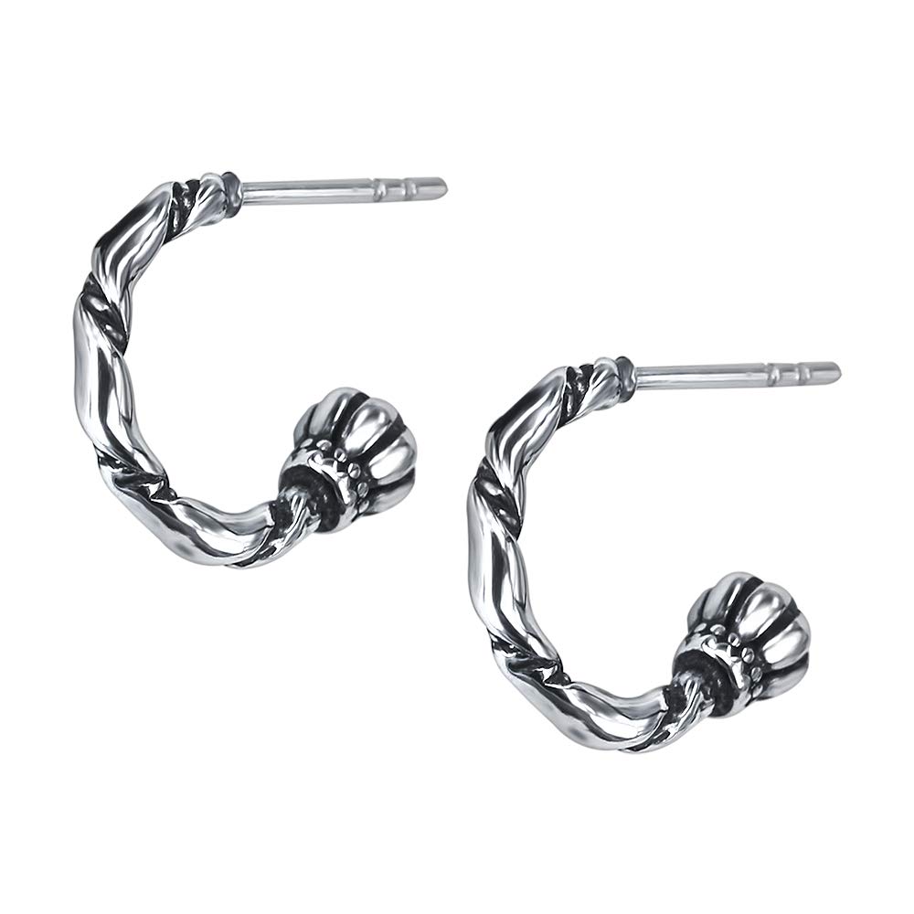 Vintage Half Hoop Stud Earrings - 316L Stainless Steel Curved Post Earrings for Men - Gothic Hip Hop Style Jewelry Gift - Perfect for Parties, Concerts and Everyday Wear