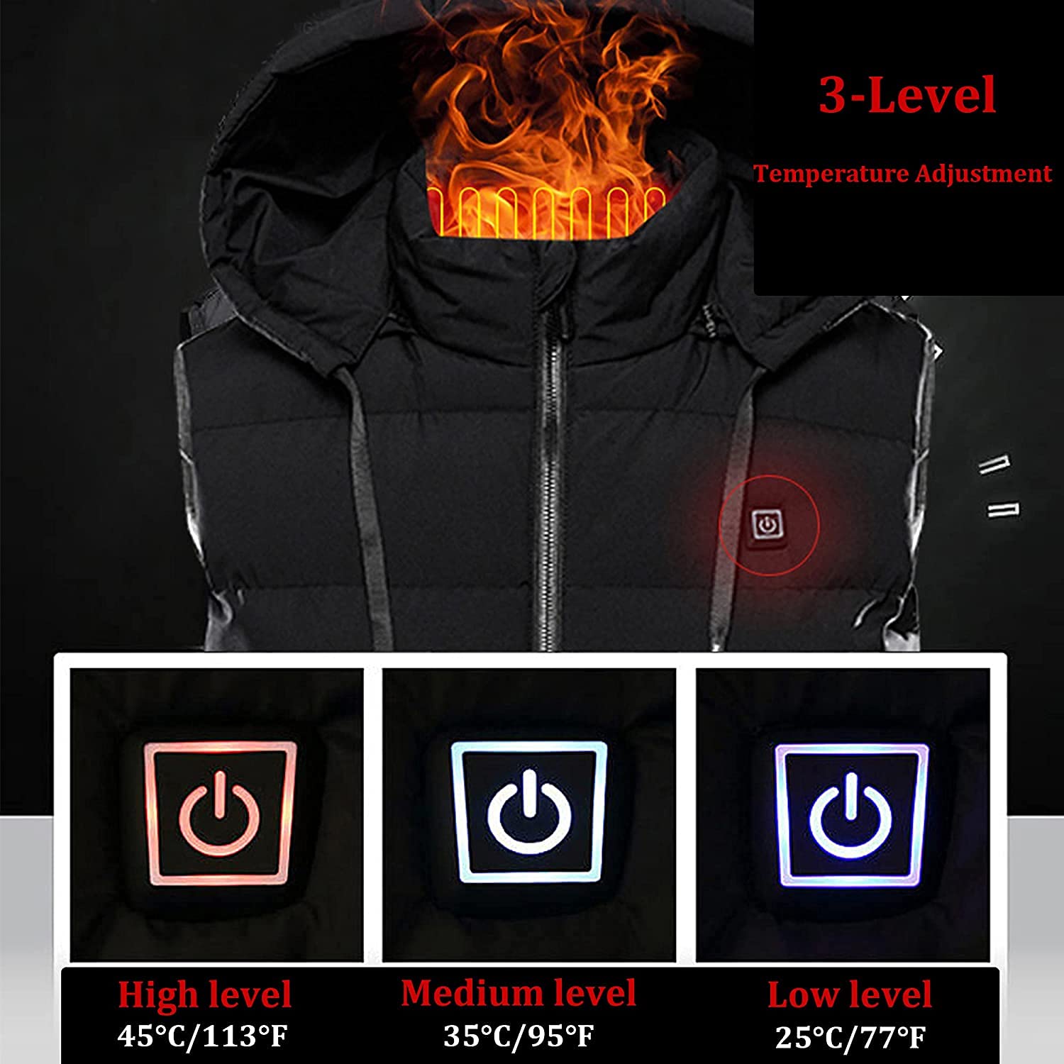 Electric Heated Vest for Men & Women - USB Rechargeable Winter Jacket with 3 Heat Settings, Smart Body Warmer Gilet Coat for Outdoor Activities, Hiking, Camping & Cold Weather Commuting