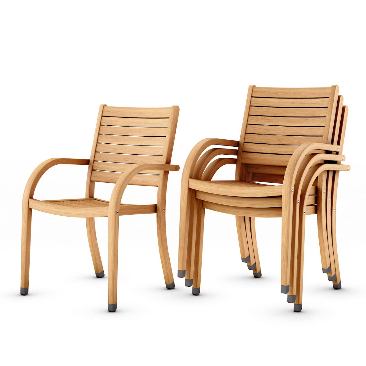 Amazonia Arizona Teak Finish Stacking Patio Chairs - Set of 4 Durable Indoor Outdoor Furniture for Garden, Poolside, Deck & Backyard - Light Brown