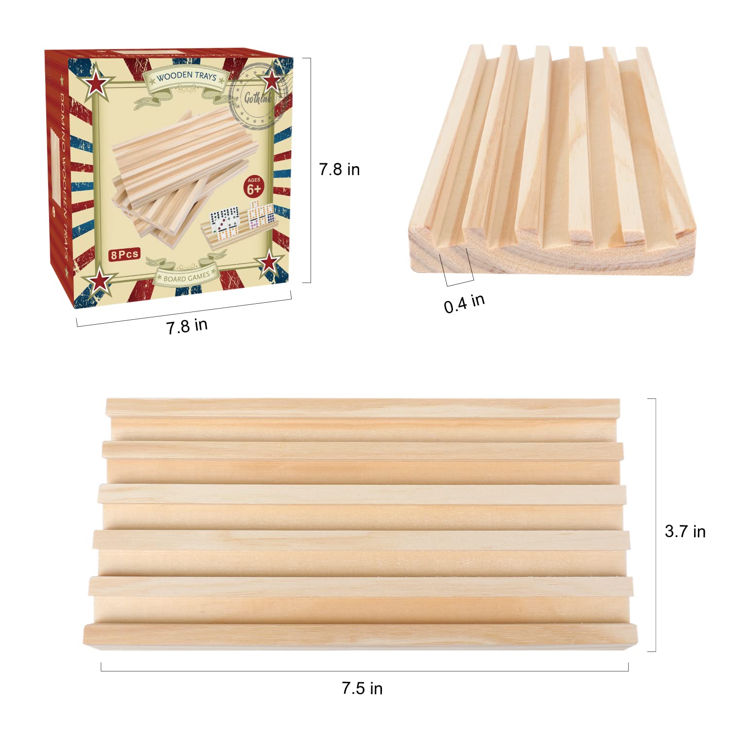 GOTHINK 8-Piece Wooden Domino Rack Set - Mexican Train Dominoes Game Trays & Tile Holders for Adults & Kids (Dominoes Not Included) - Perfect for Family Game Nights & Party Entertainment