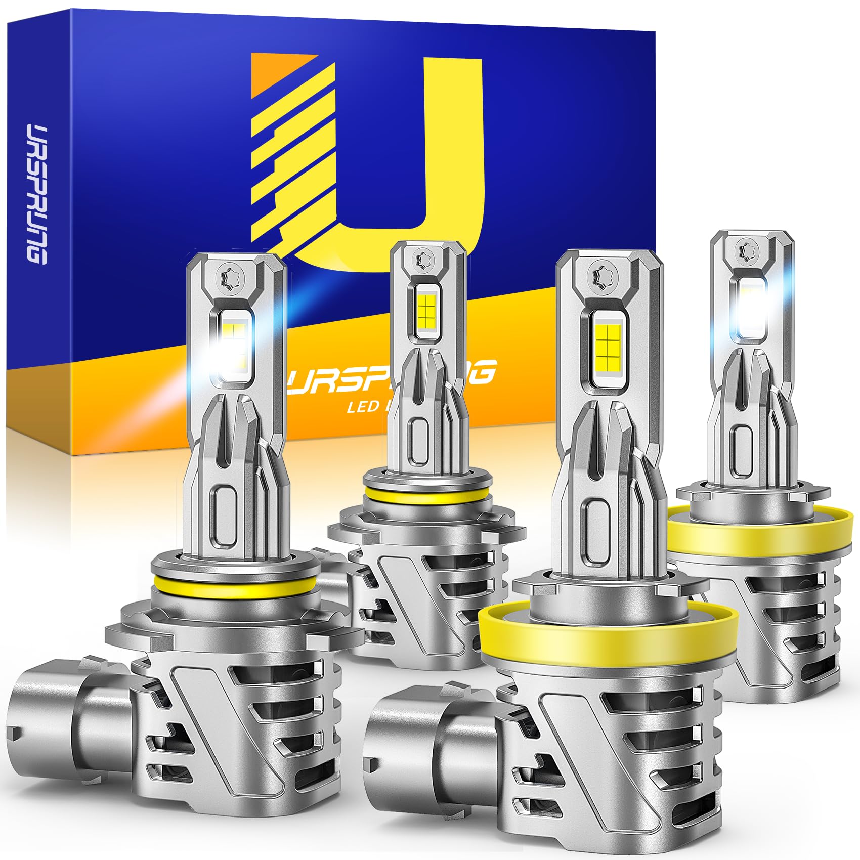 **Ursprung H11/H9/H8 9005/HB3 LED Fog Light Bulbs Combo - 800% Brighter, 6500K Cool White, Plug-N-Play Installation, with Cooling Fan - Perfect for Cars, Powersports, ATV, UTV (Pack of 4) - Enhance Night Driving & Off-Road Visibility**