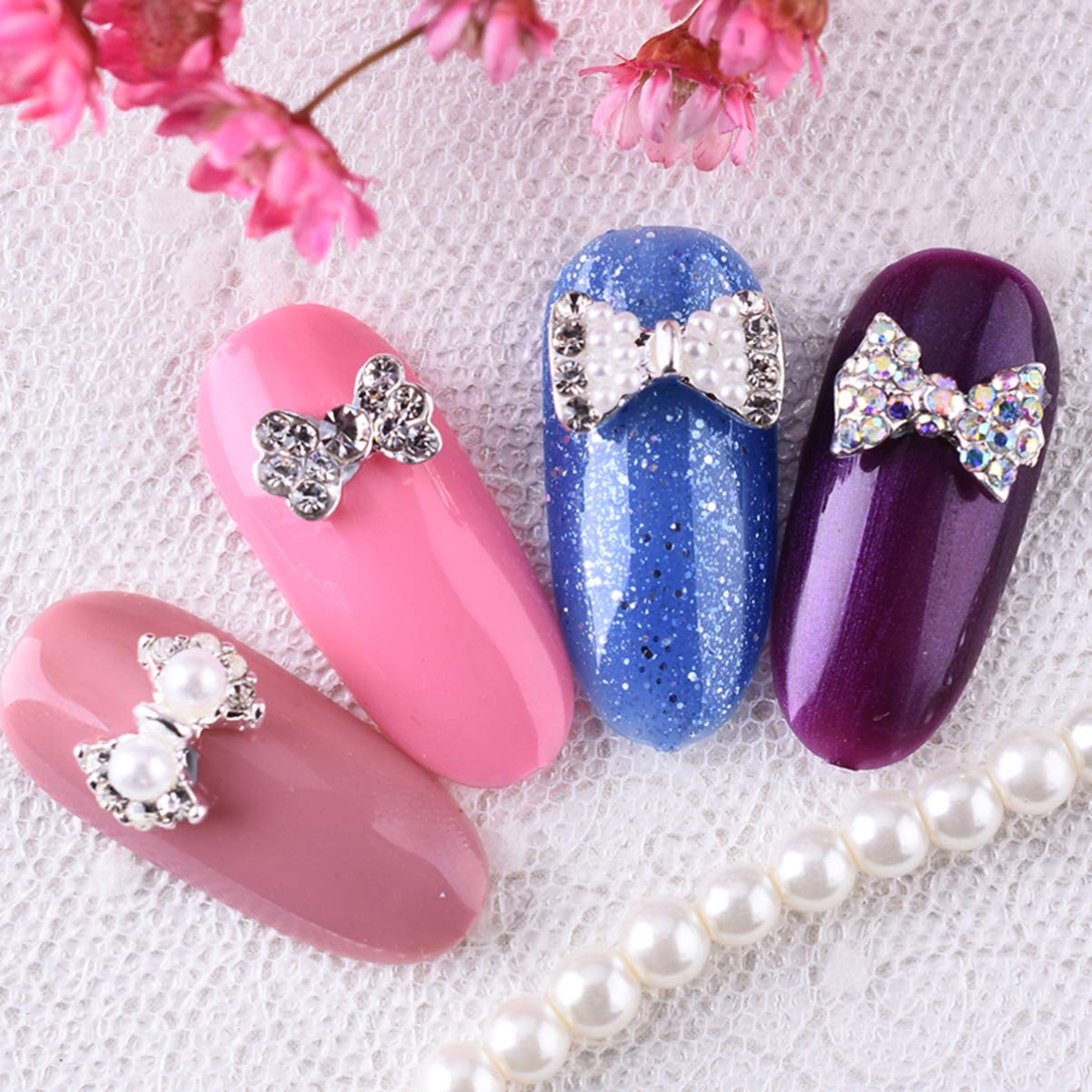 20pcs Rhinestone Nail Art Stickers - Bow Nail Decals, Nail Sequins & Diamond Gems for DIY Nail Art - Perfect for Manicures, Nail Salon, and Home Nail Decoration
