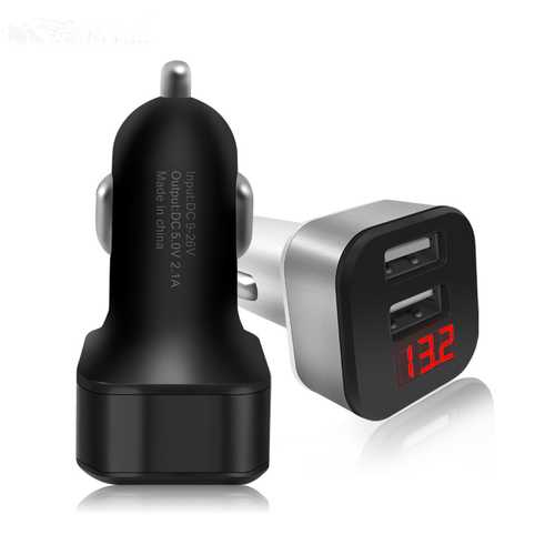 Fast Charging 5V 2.1A Dual USB Car Charger - Aluminum Alloy LED Display - Compatible with iPhone, Samsung, iPad & Tablets - Perfect for Road Trips & Daily Commutes