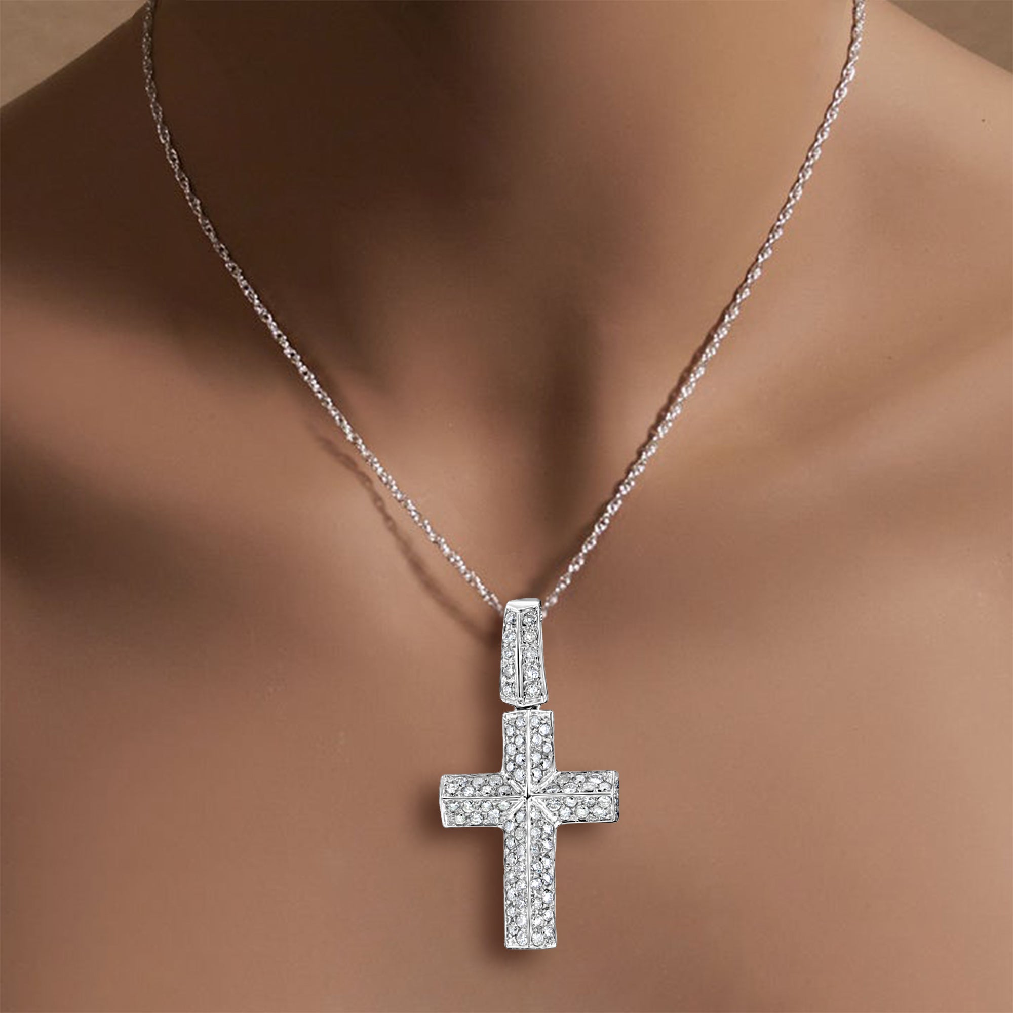 1.50cttw Diamond Cross Pendant in 14k White Gold - Elegant Religious Jewelry for Gifts, Baptism & Everyday Wear