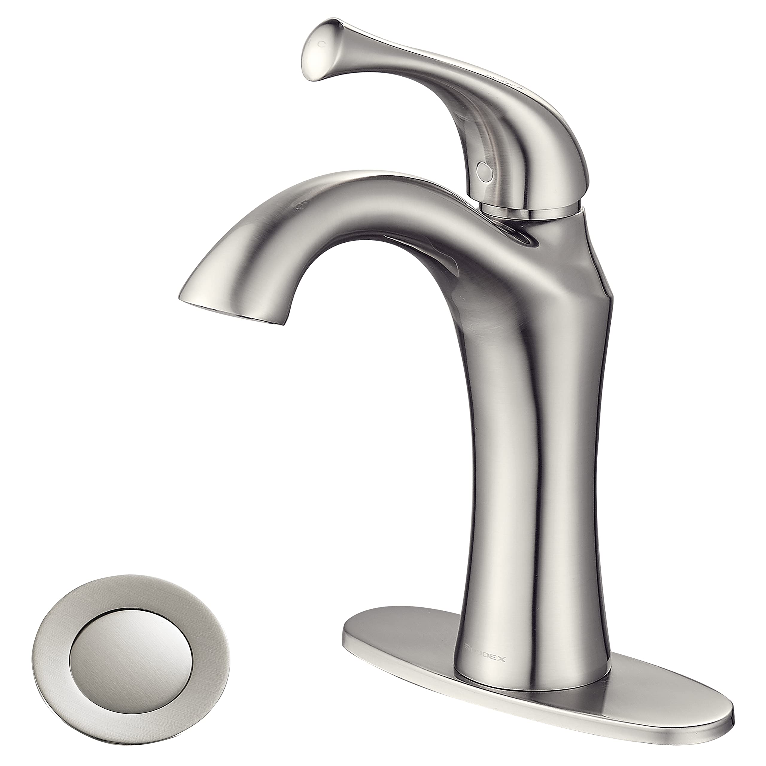 Modern Single Handle Bathroom Sink Faucet - Brushed Nickel 1 or 3 Hole Vanity Faucet with Pop-up Drain & Deck Plate - Easy Install Basin Faucet for Bathroom, Powder Room & Guest Bathroom