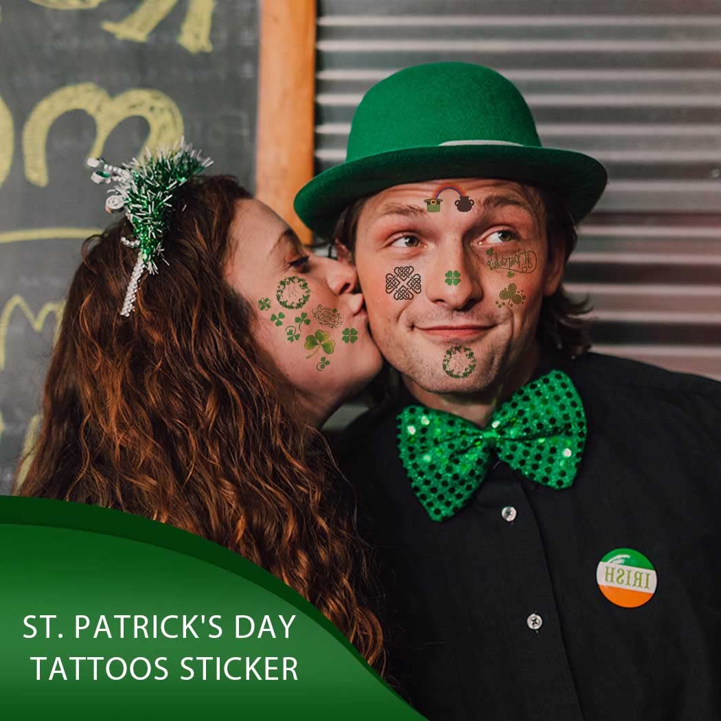 Zoestar St. Patrick's Day Temporary Tattoos - 24pcs Irish Shamrock Tattoo Stickers for Women & Girls - Green Festival, Rave Party, Face & Body Art Decorations - Perfect for St. Patrick's Day Parties, Irish Themed Events & Celtic Celebrations
