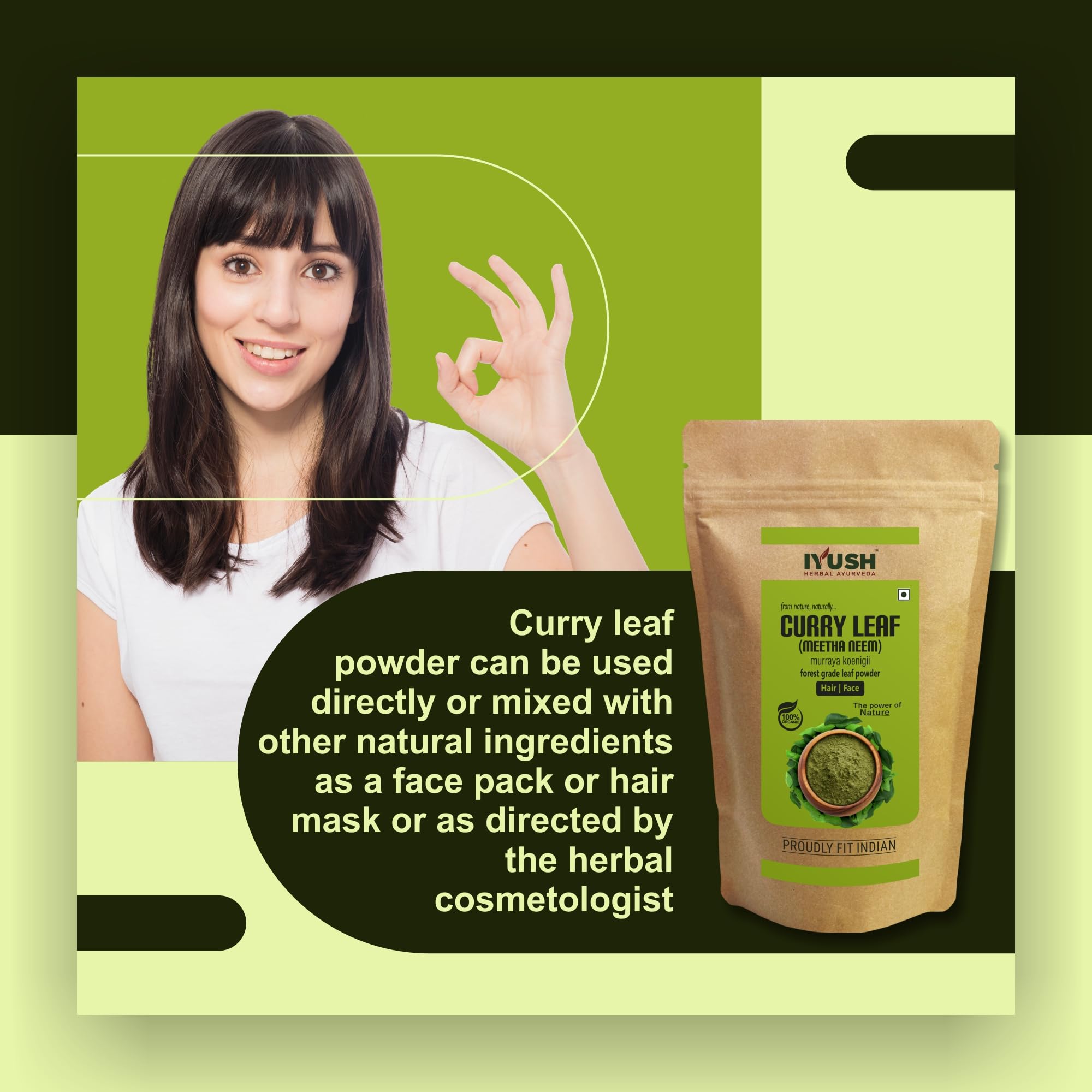 Organic IYUSH Ayurvedic Curry Leaves Powder (400g) – Pure & Natural Hair Growth Supplement for Thicker, Stronger Hair | Kadi Patta Powder for Cooking, Hair Masks & Ayurvedic Remedies | USA Seller