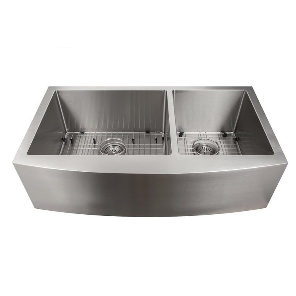 ZLINE Courchevel 36-inch Farmhouse Apron Front Double Bowl Stainless Steel Kitchen Sink with Bottom Grid (SA60D 36) - Perfect for Rustic & Modern Kitchens, Durable for Heavy Cooking & Dishwashing