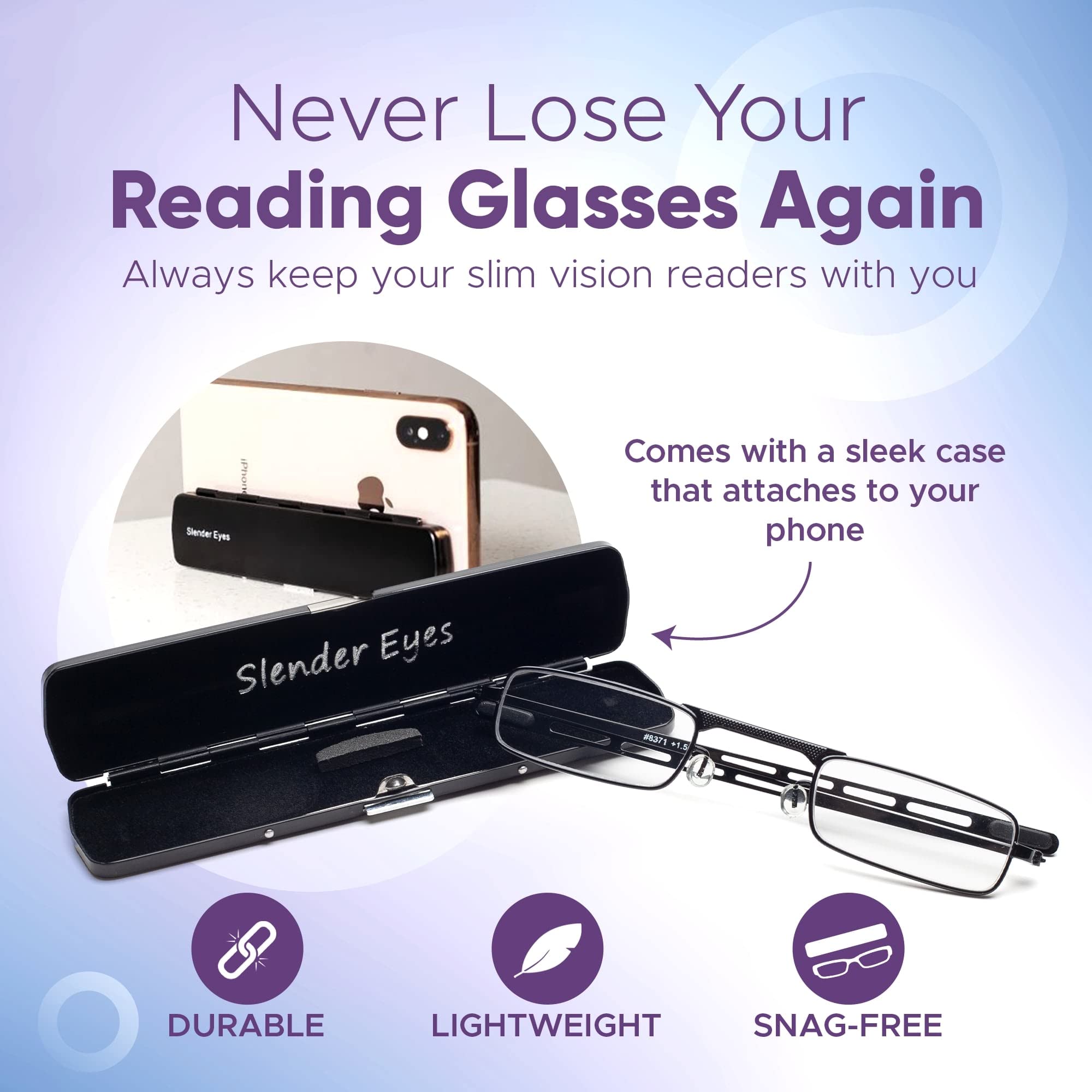 Premium Compact Reading Glasses - Ultra HD Optical Quality Frames & Anti-Glare Lenses with Protective Case (Doubles as Phone Stand) - Perfect for Reading, Working on Laptop & Using Smartphone