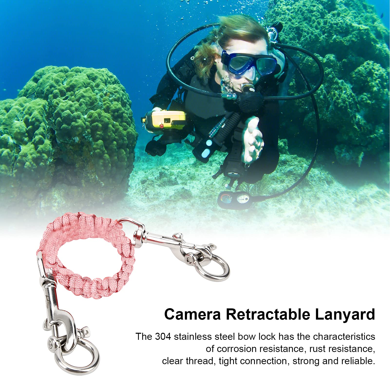 360° Rotating Diving Camera Lanyard - Adjustable Underwater Camera Strap for Scuba Diving, Snorkeling & Water Sports Accessories - Secure Your GoPro, DSLR or Action Camera