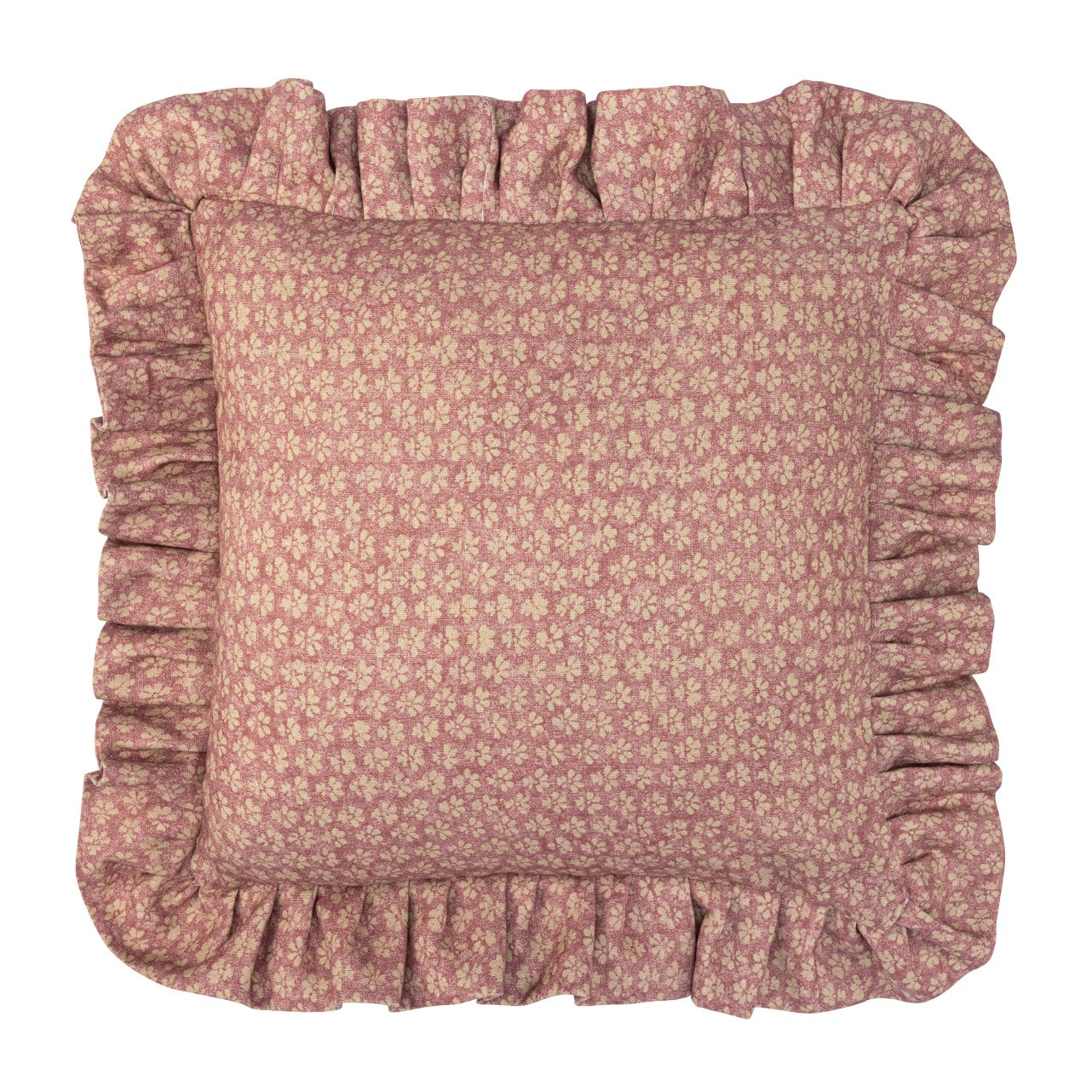 Vintage Sakura Rose Linen Cushion Cover 18x18 Inches with Frilled Edge - Elegant Home Decor for Sofa, Bedroom, and Living Room