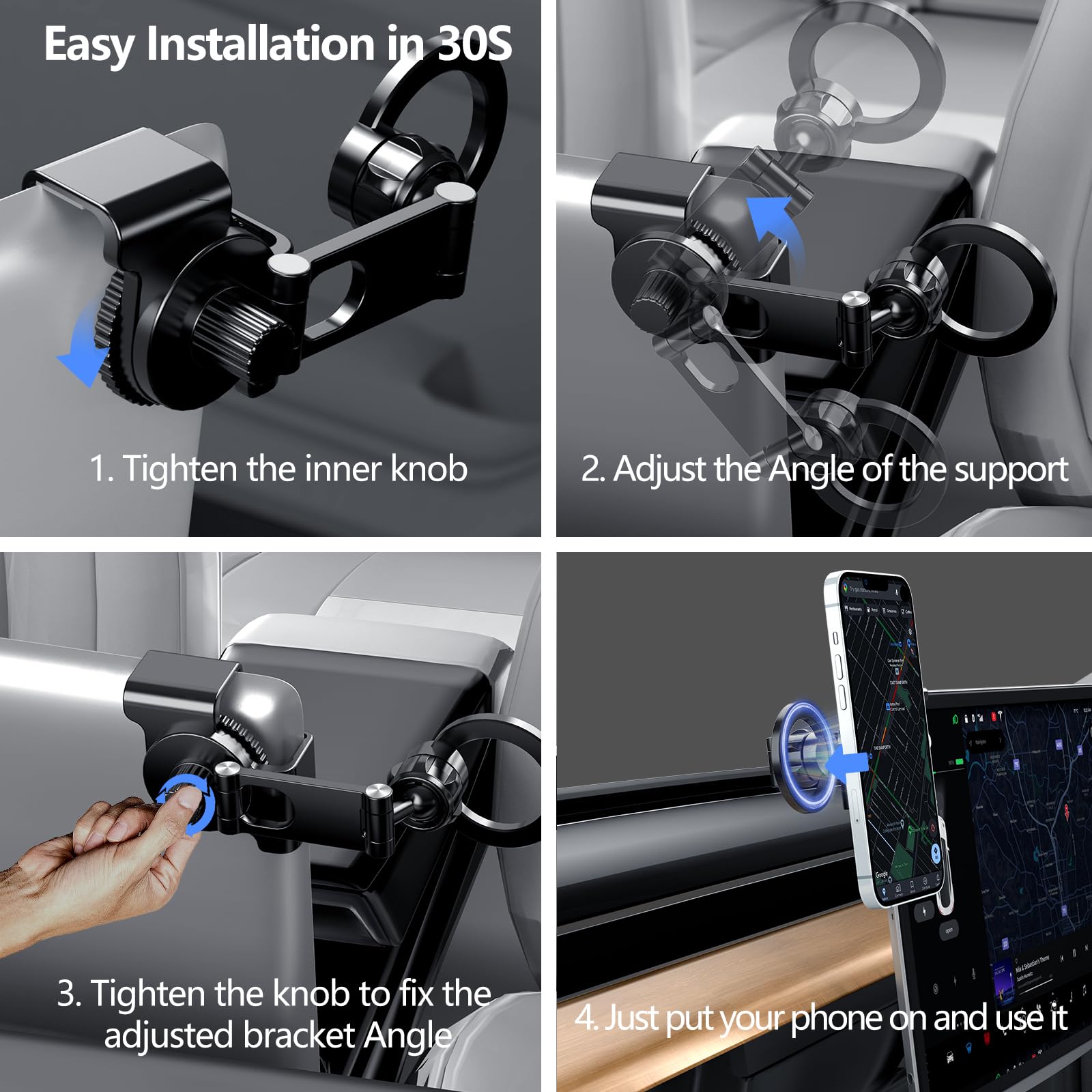Universal Tesla Model 3/Y/S/X Phone Mount Holder - Foldable Hidden Car Accessory for iPhone & Android (2024-2025) | Perfect for Road Trips, GPS Navigation & Hands-Free Driving