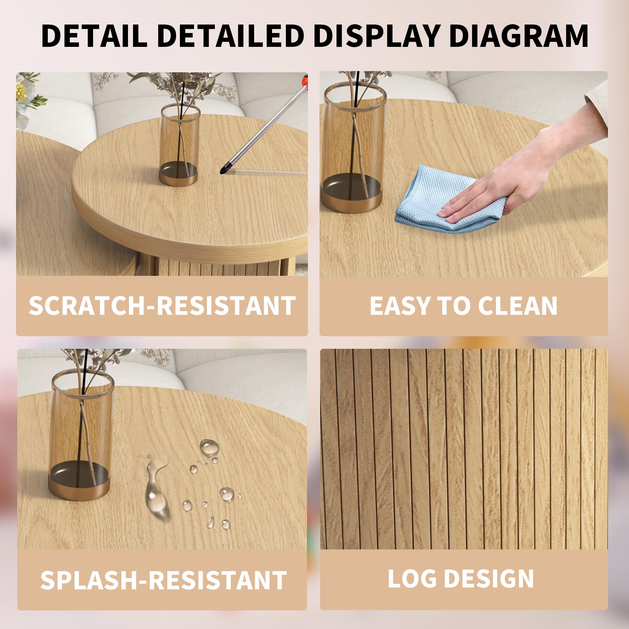 Round Nesting Coffee Table Set of 2 - Wood Finish Stackable Side Tables for Living Room & Bedroom - Rustic Modern Sofa Tables (Small Size) - Perfect for Small Spaces, Apartments and Cozy Home Decor