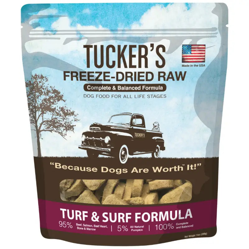 Tucker's Complete & Balanced Freeze-Dried Raw Dog Food - Turf & Surf Formula 14oz | High-Protein Grain-Free Nutrition for Small & Large Dogs | Perfect for Travel, Training & Everyday Meals