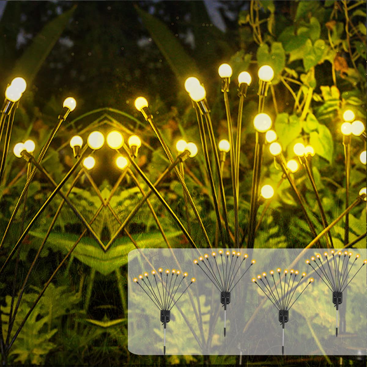 4 Pack Solar Firefly Lights Outdoor - 10 LED Waterproof Garden Lights for Yard, Patio & Pathway Decoration | Solar Powered Firefly Decorative Lights for Garden, Landscape & Outdoor Ambiance