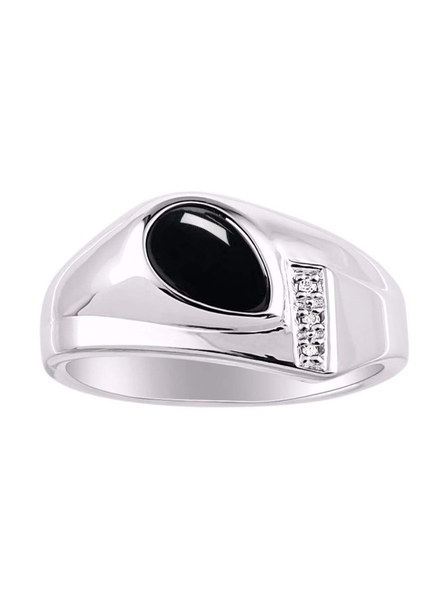 Rylos Men's Sterling Silver Pear Shape Cabochon Gemstone & Diamond Tear Drop Rings - Sizes 8-13 | Elegant Wedding, Anniversary & Formal Event Jewelry for Men
