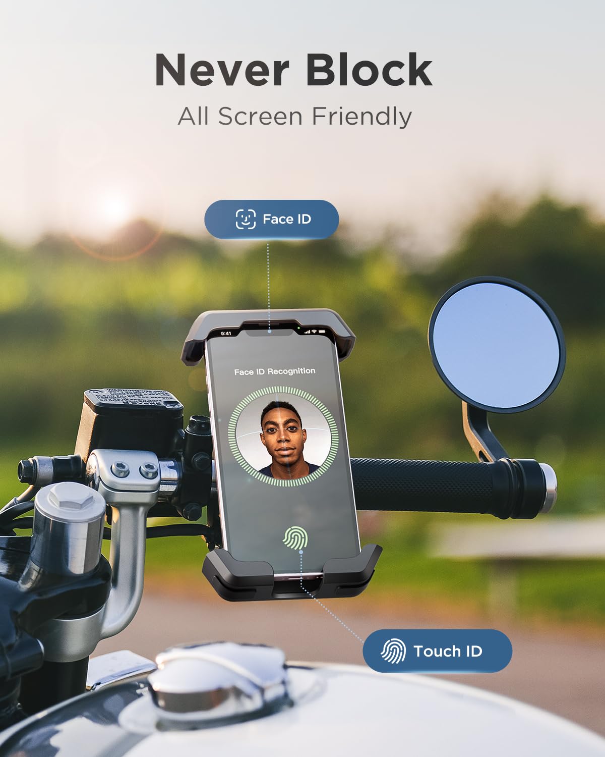 2023 Newest VUP Motorcycle Phone Mount - 360° Adjustable Anti-Vibration Bike Handlebar Holder for iPhone & Samsung Galaxy (4.7-7