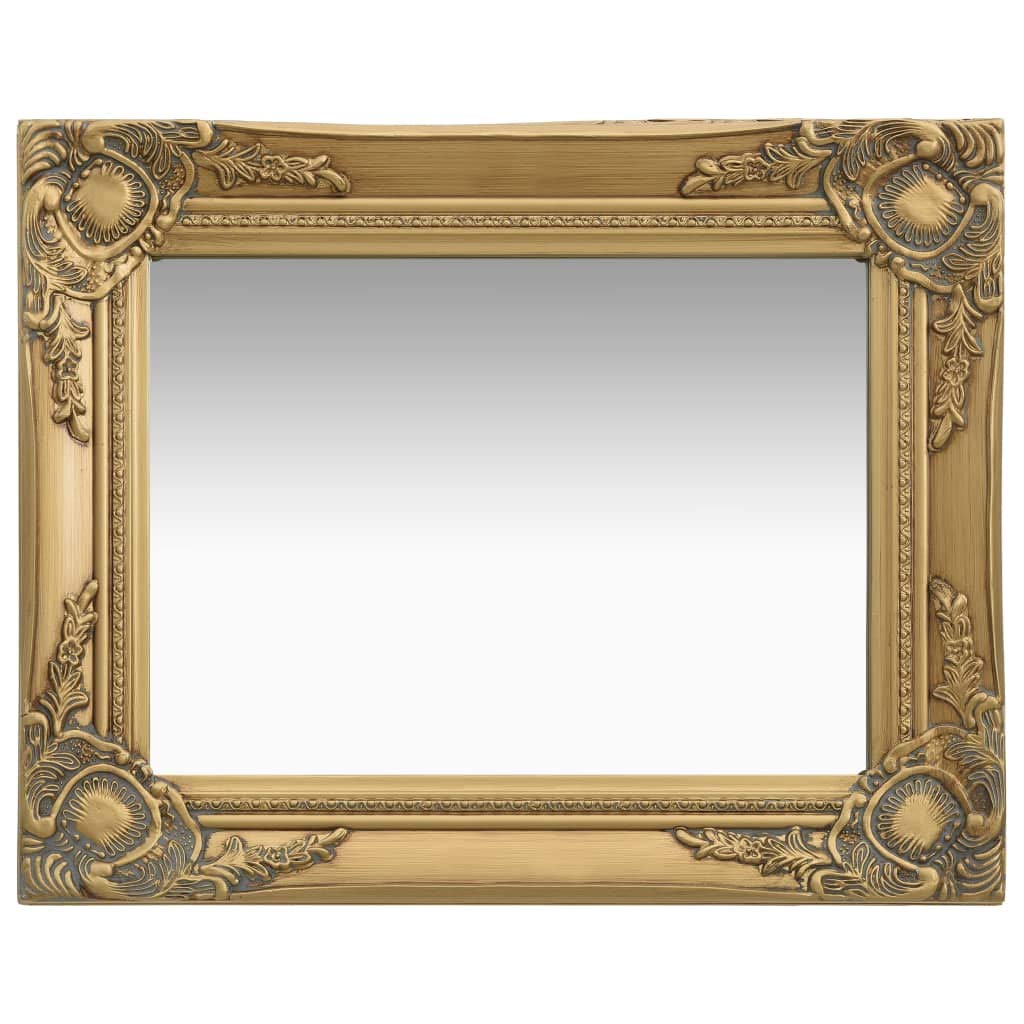 Baroque Wall Mirror with Sturdy Wooden Frame - Gold 50x40cm - Elegant Bathroom, Bedroom & Living Room Decor - Perfect for Vanity, Entryway & Modern Home Styling