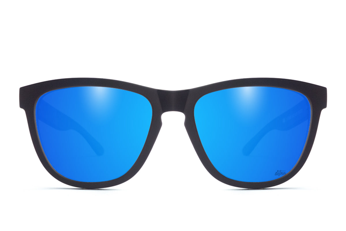 Matte Black Polarized Sunglasses with Electric Blue Lens - UV Protection, Lightweight & Stylish for Outdoor Activities, Driving, and Beach Vacations