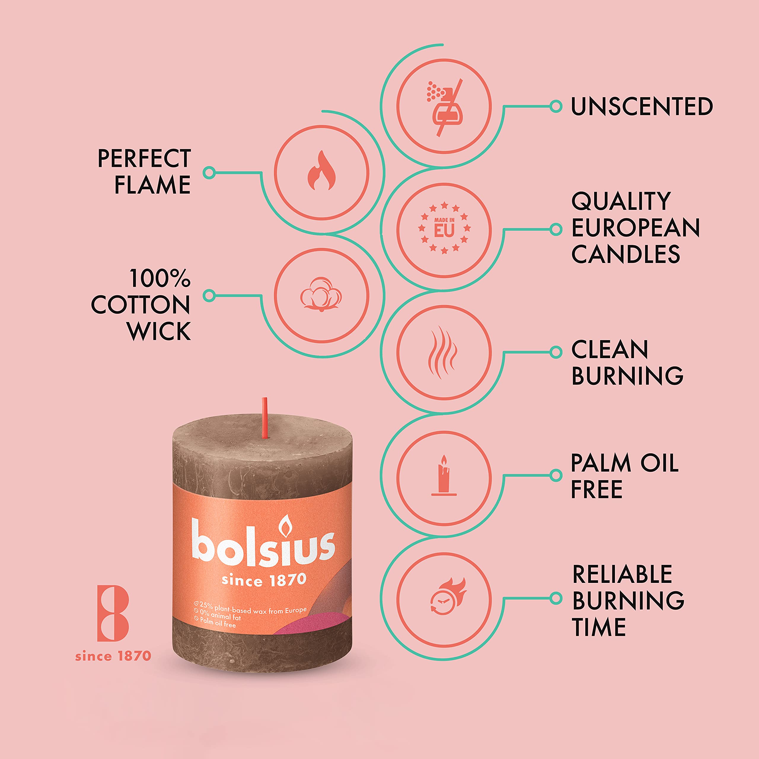BOLSIUS 4 Pack Suede Brown Rustic Pillar Candles - 2.75