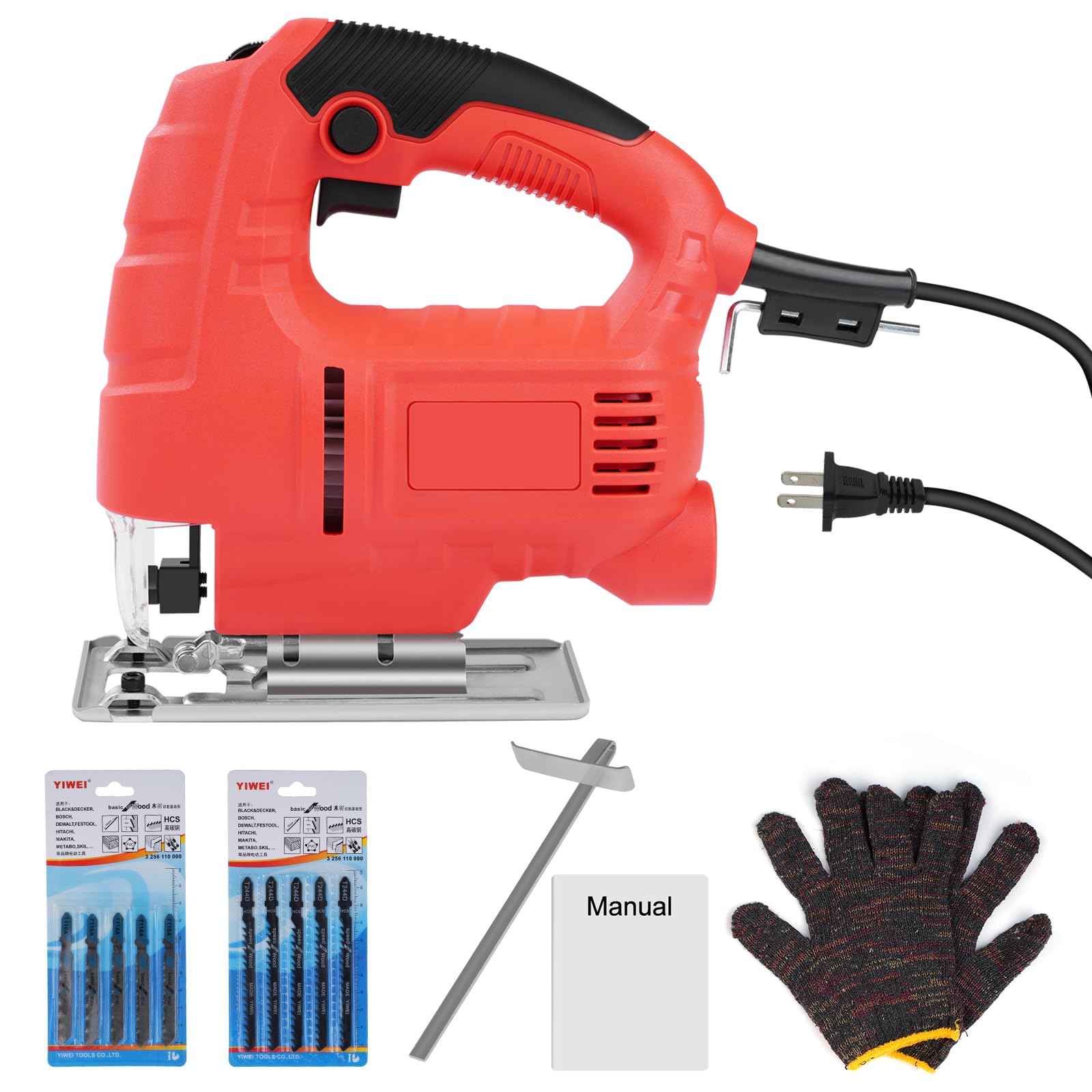 800W Corded Electric Jigsaw Power Tool Kit - 6 Variable Speed Settings with 10 Blades & Edge Guide - Professional Wood, Metal & Plastic Cutting Saw for DIY Projects, Home Renovation & Craft Work